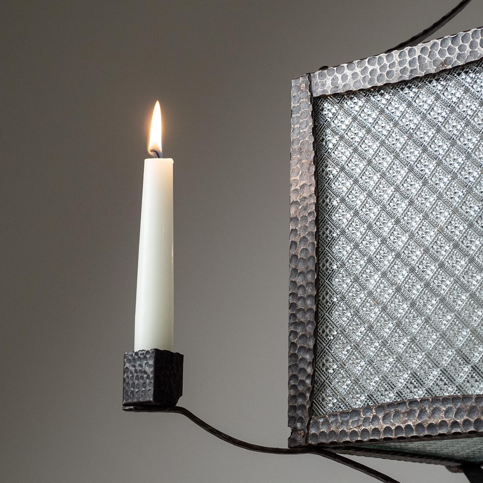 Art Deco Forged Iron and Glass Lantern, circa 1930 For Sale
