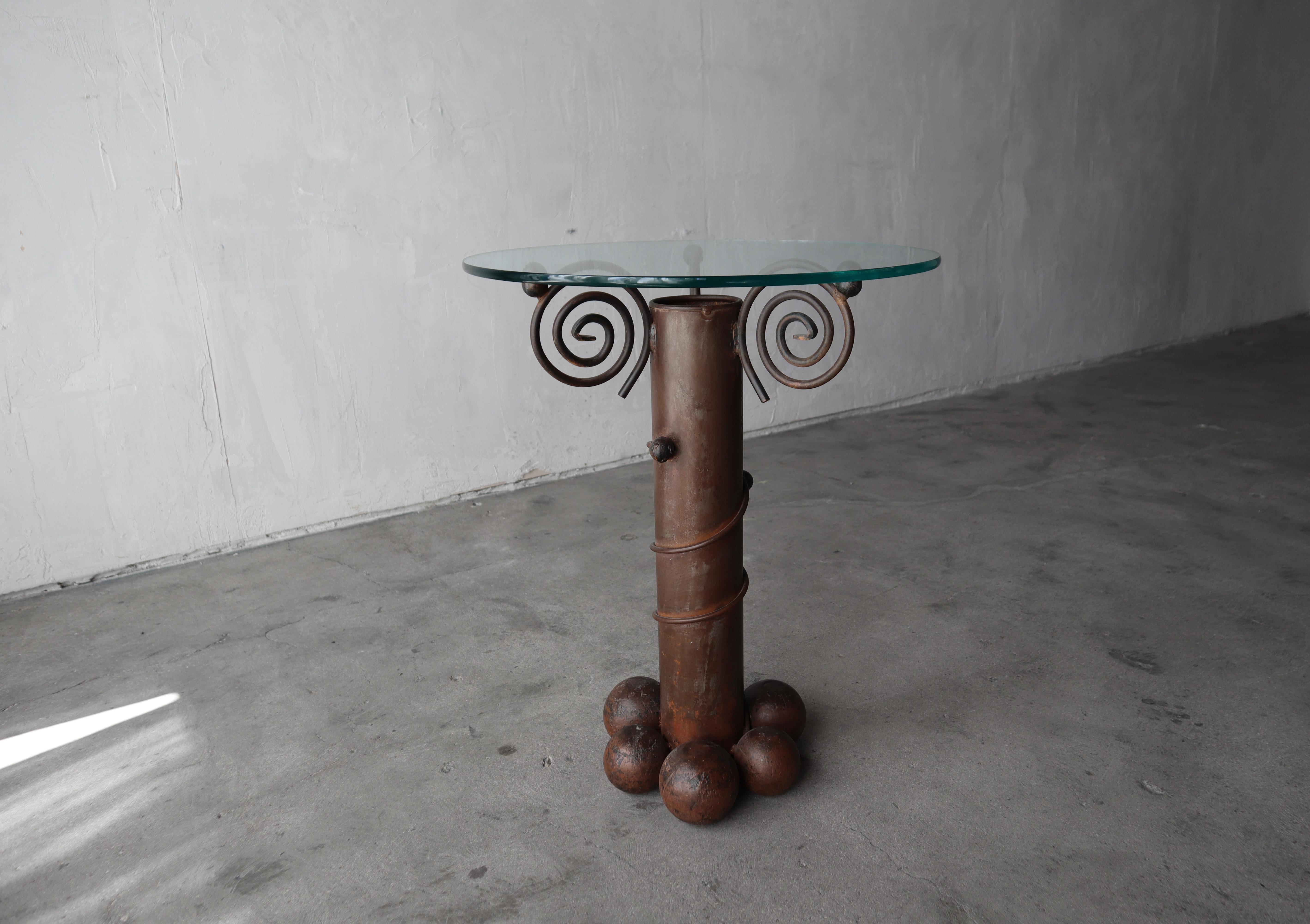 20th Century Forged Iron and Glass Side Table by Carlos De Anda For Sale