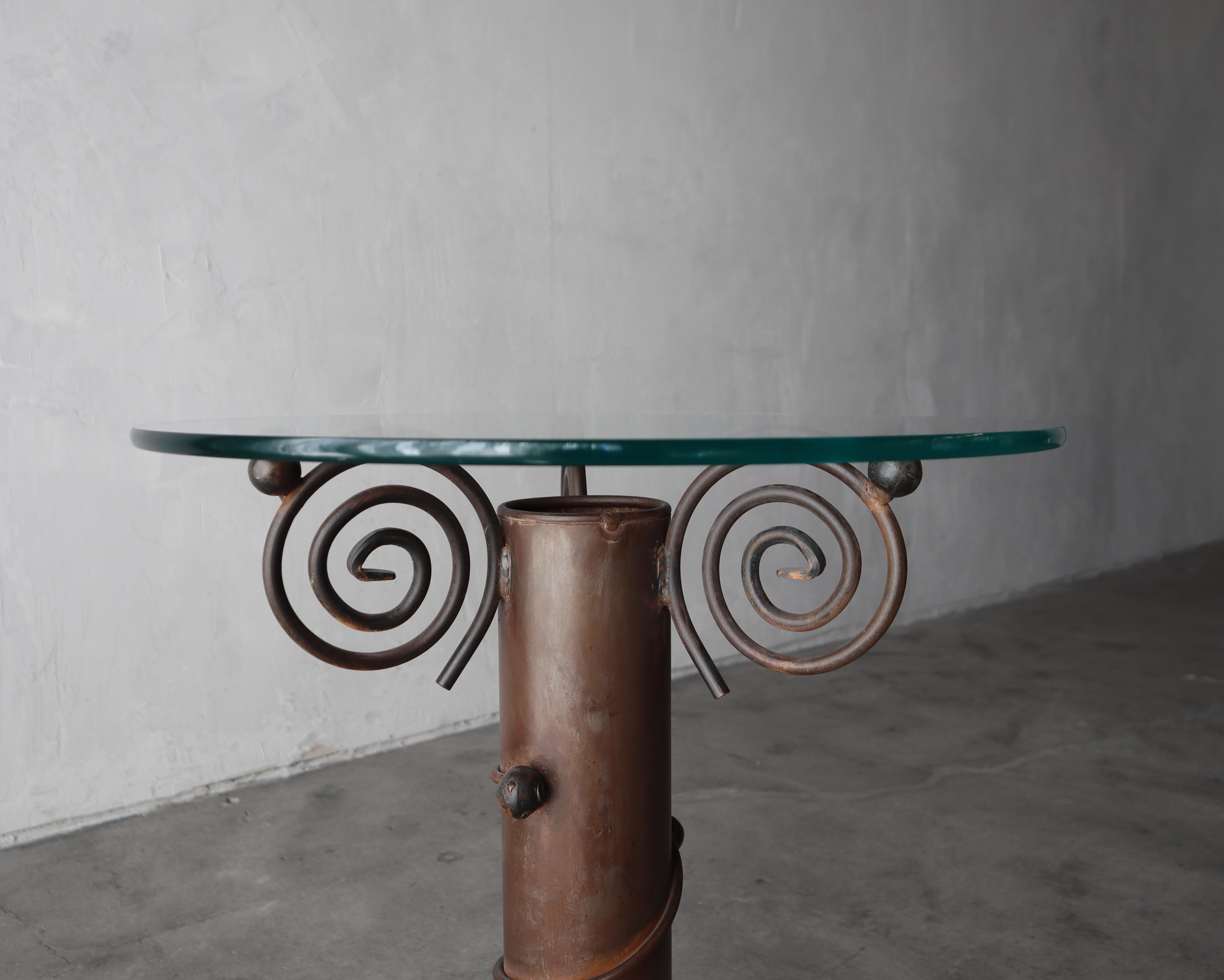 Forged Iron and Glass Side Table by Carlos De Anda For Sale 1