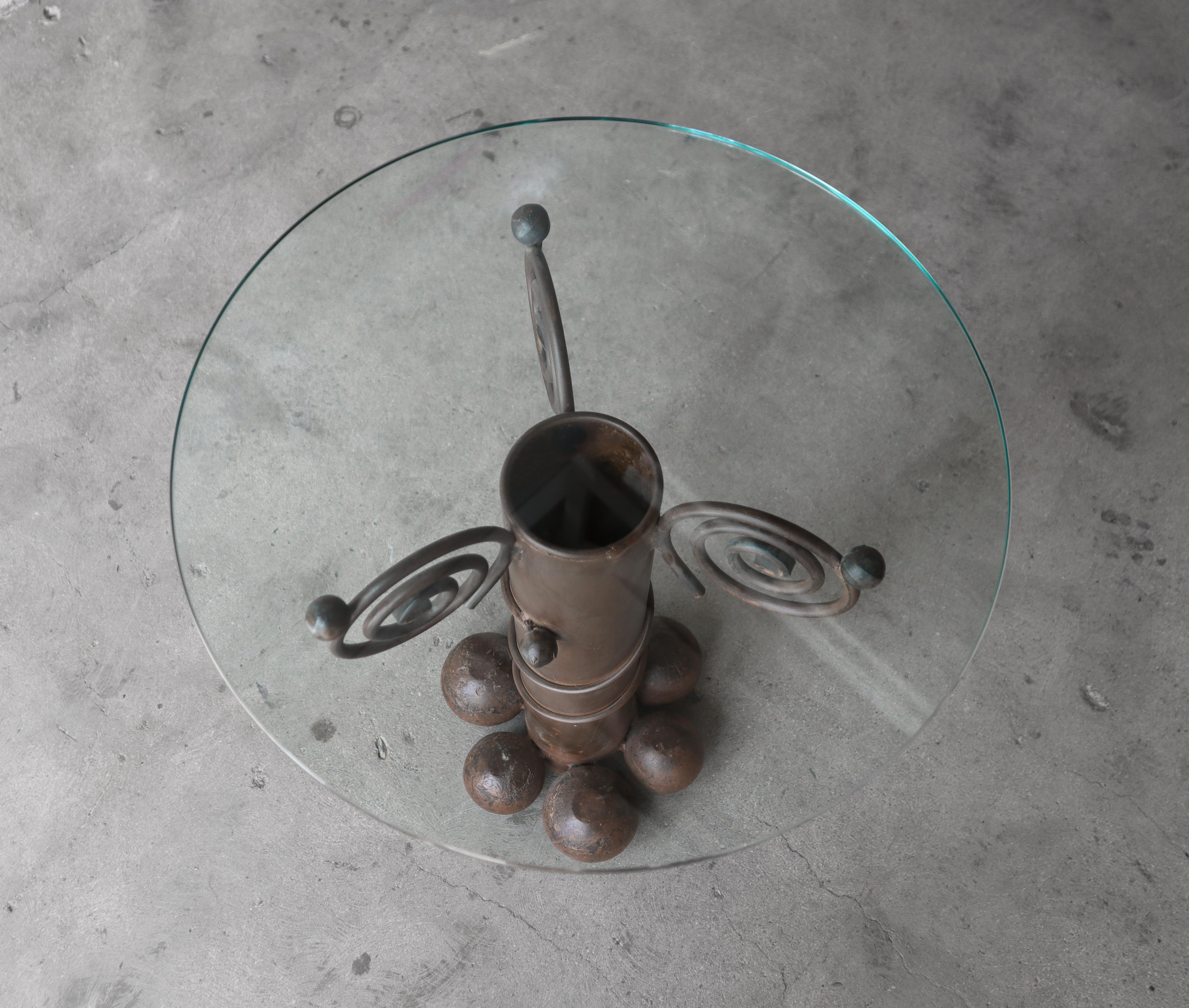 Forged Iron and Glass Side Table by Carlos De Anda For Sale 2