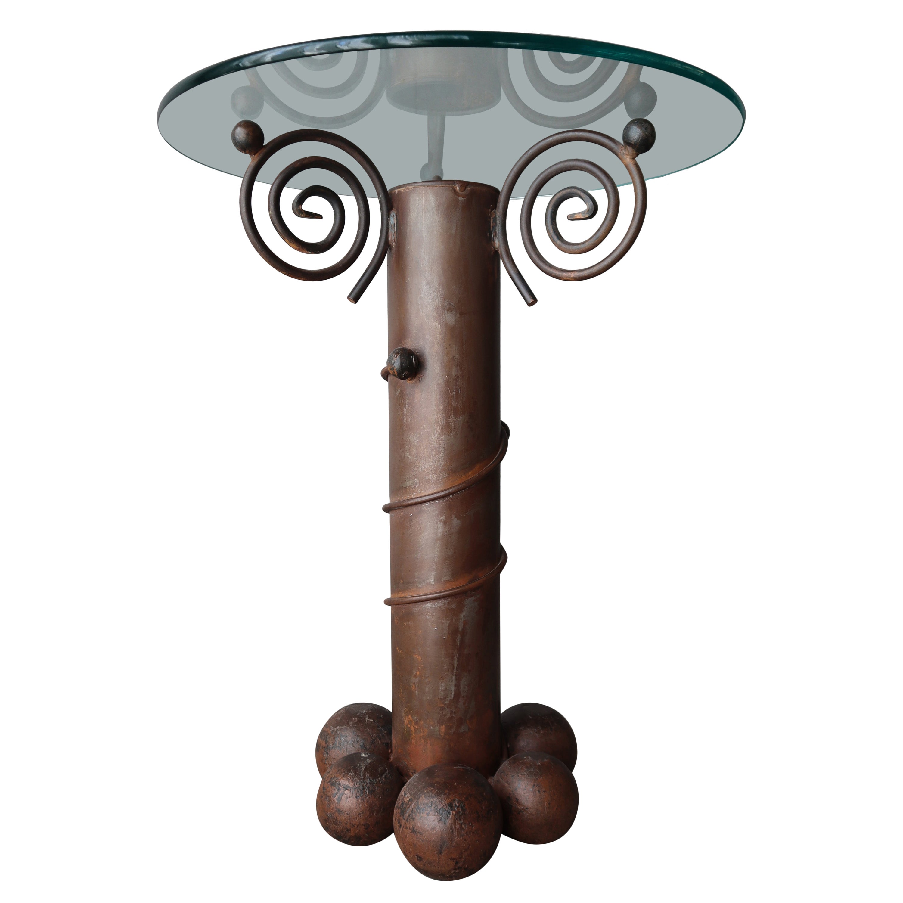 Table d'appoint en fer forgé et verre de Carlos De Anda