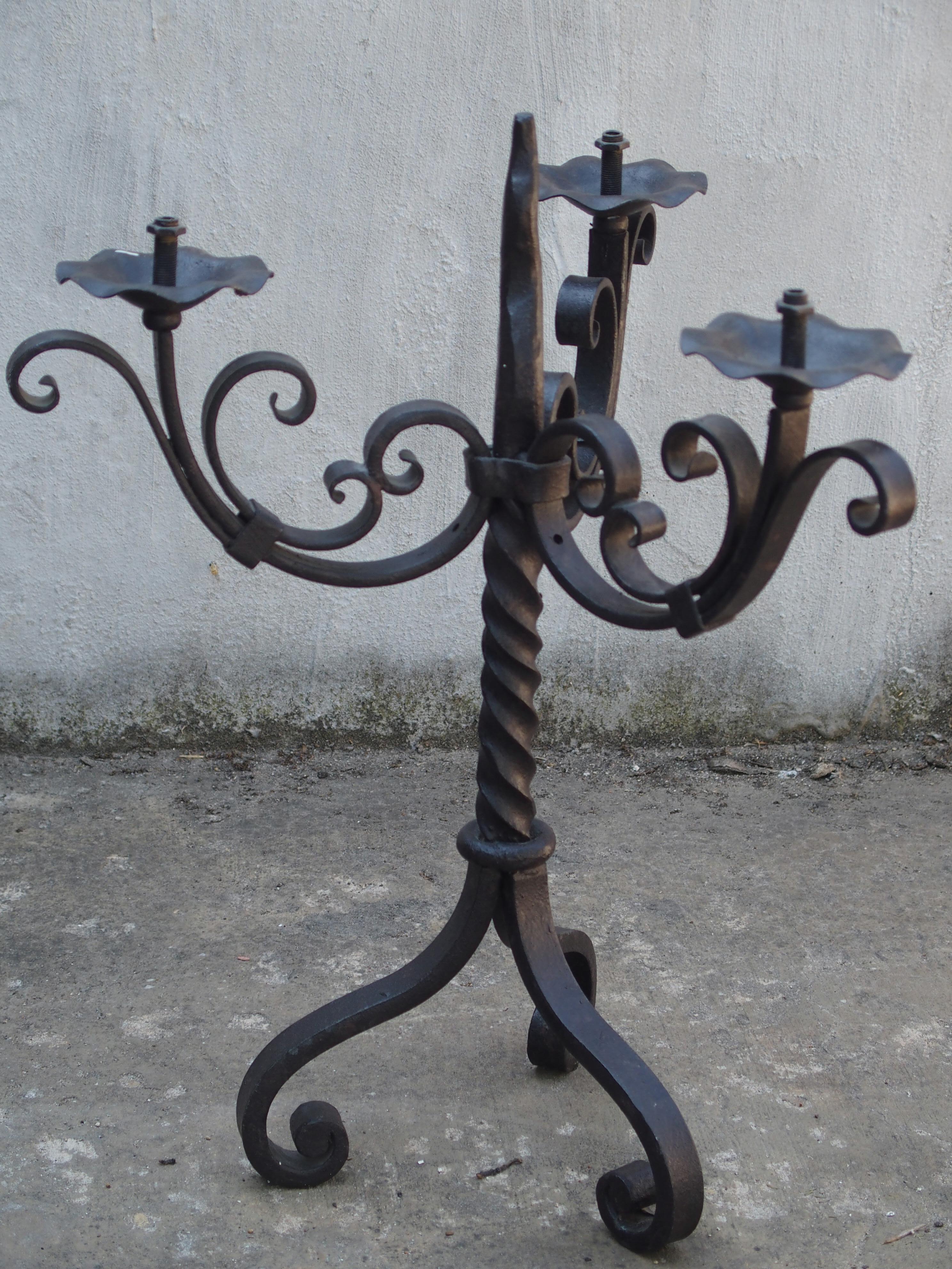 Forged Iron Antique Candleabra from France In Good Condition In Dallas, TX