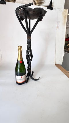 Forged Iron Ashtray on Stand – France – 1970s – Twisted Handle & Scroll Base