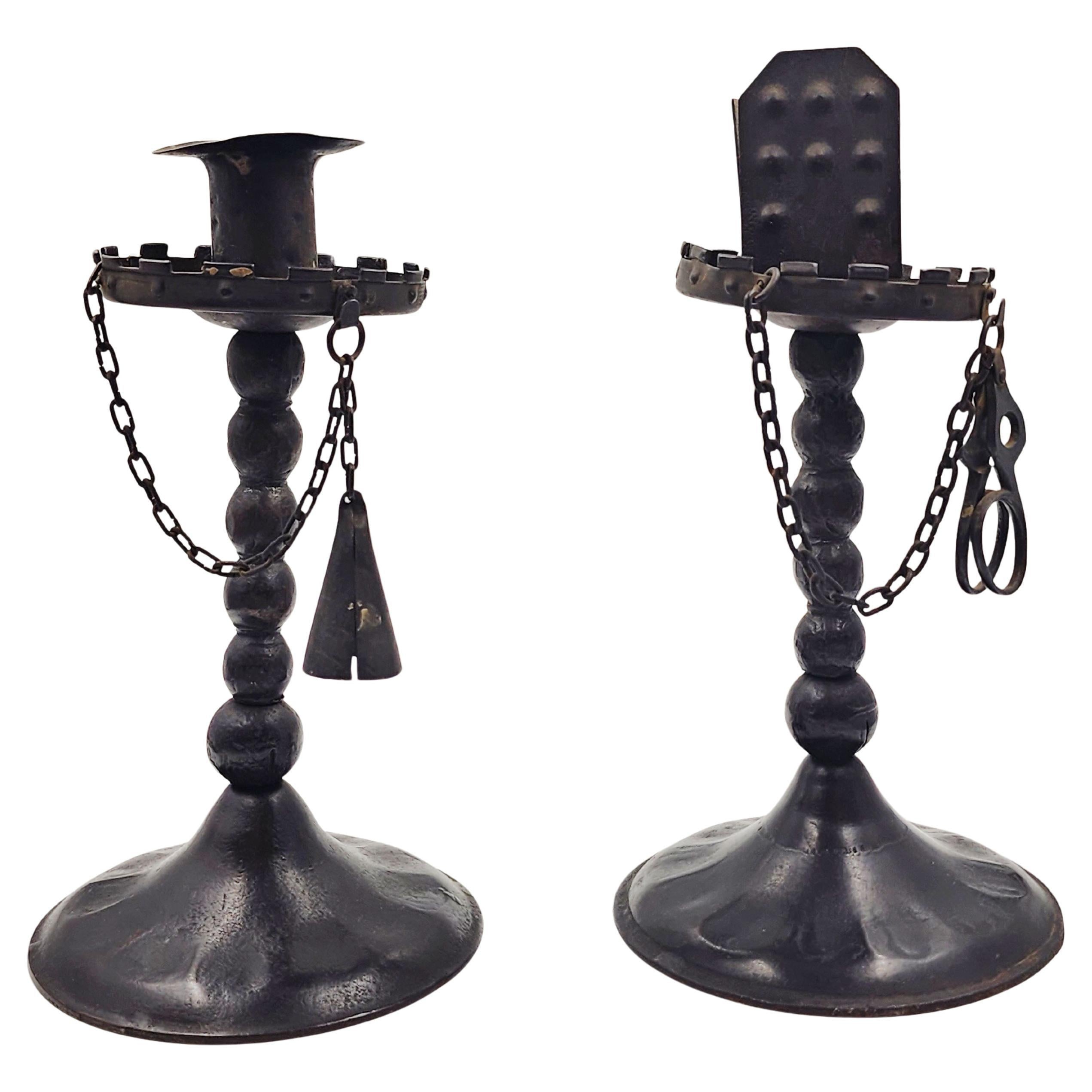 Forged iron candlestick and match holder by Hugo Berger