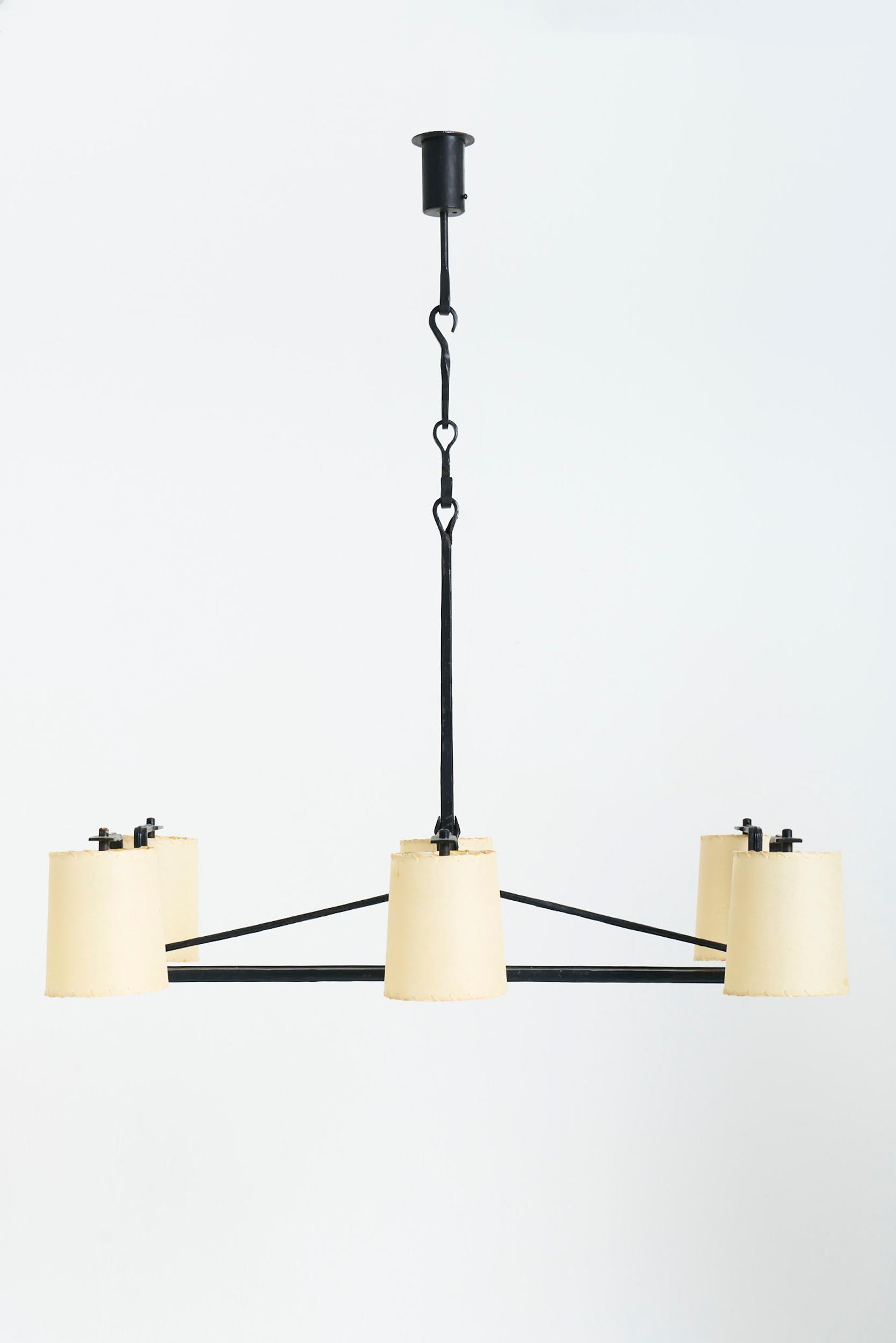 Mid-Century Modern Forged Iron Ceiling Light For Sale