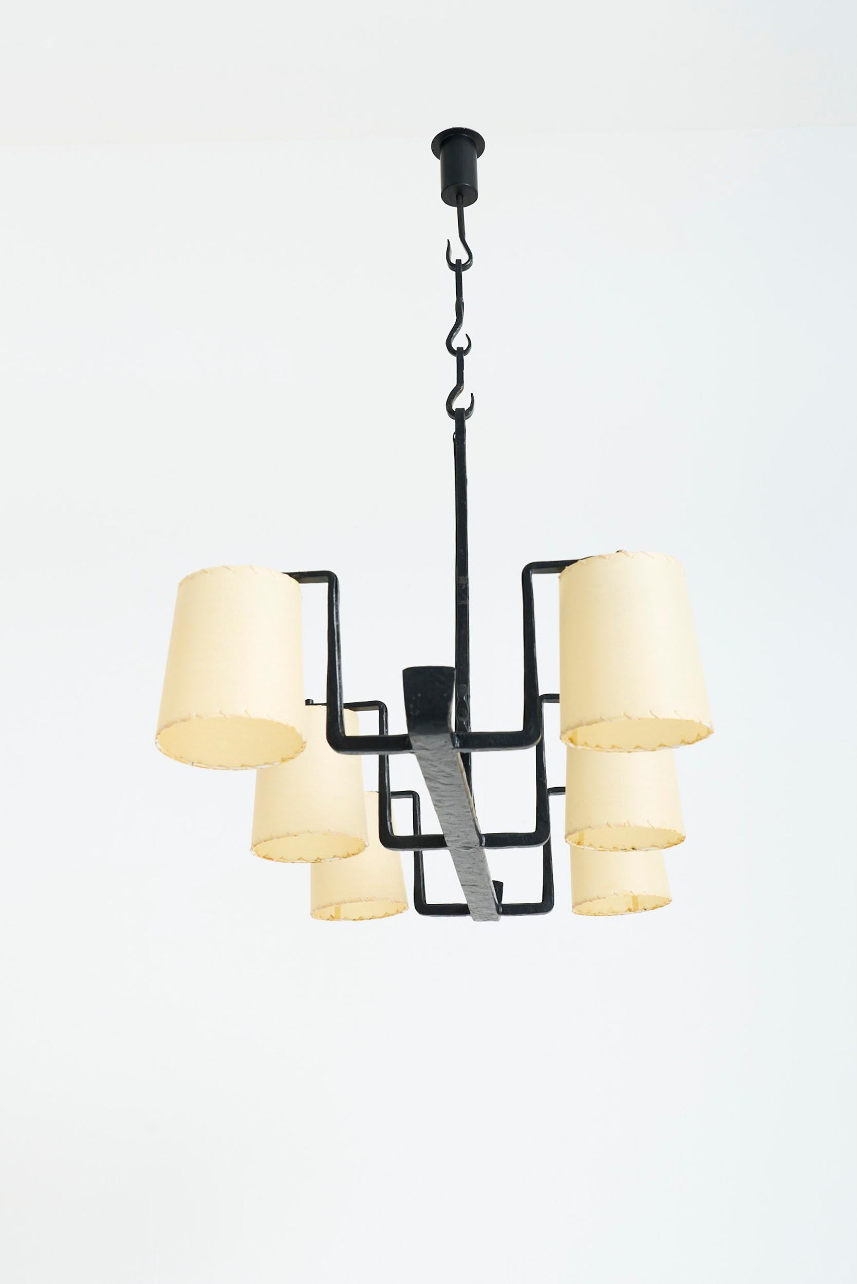 20th Century Forged Iron Ceiling Light For Sale