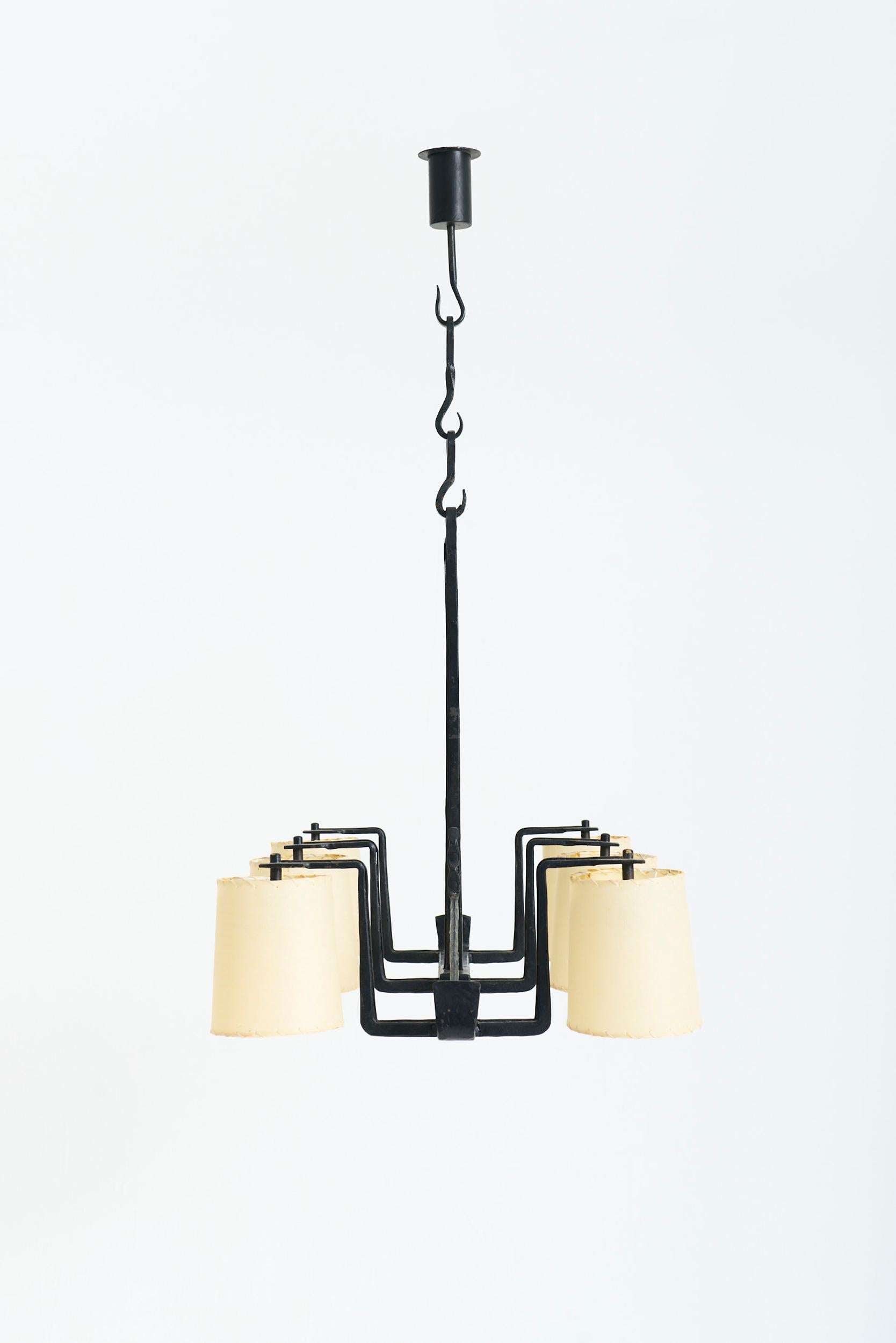 Wrought Iron Forged Iron Ceiling Light For Sale