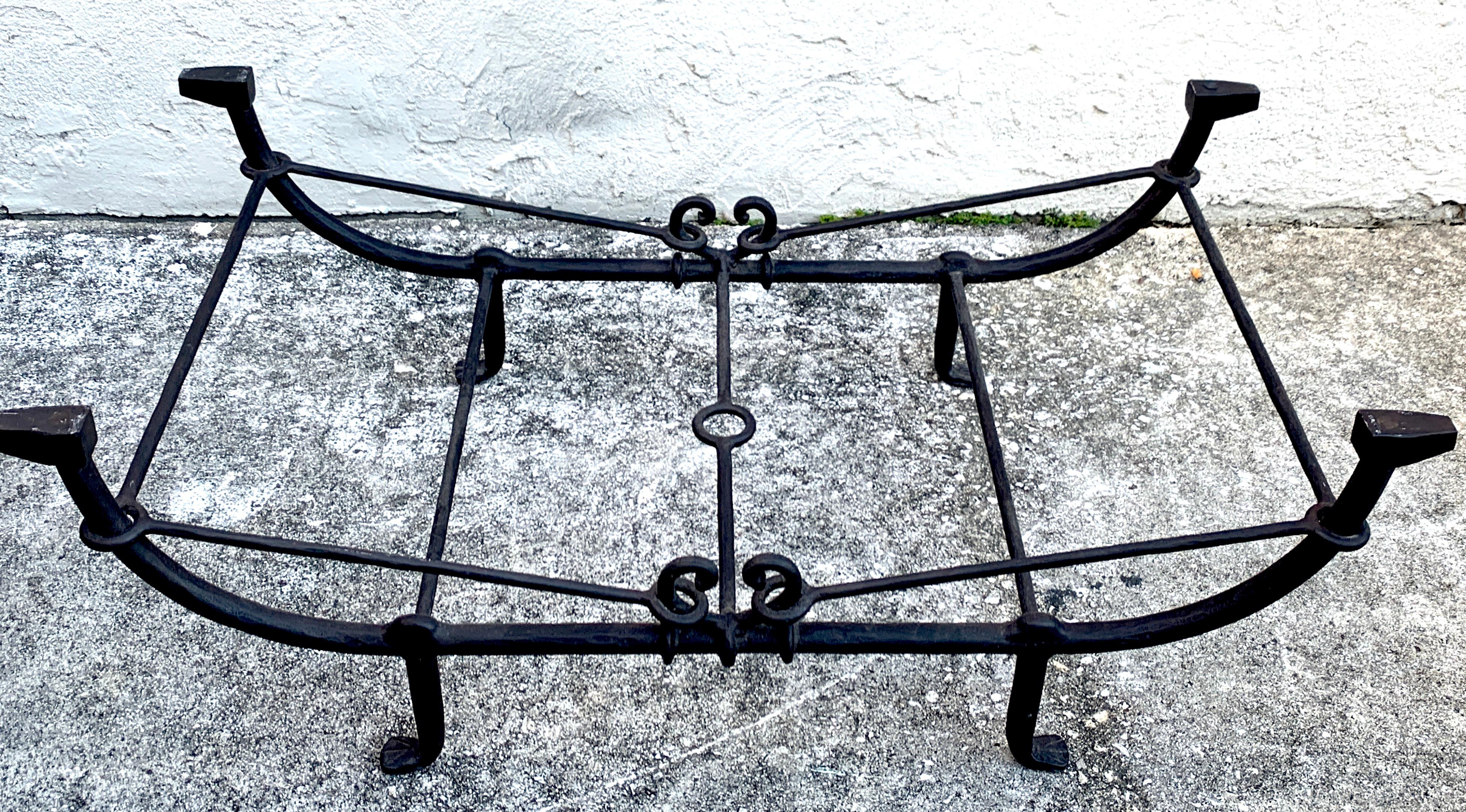 Glass Forged Iron Coffee Table in the Style of Giacometti