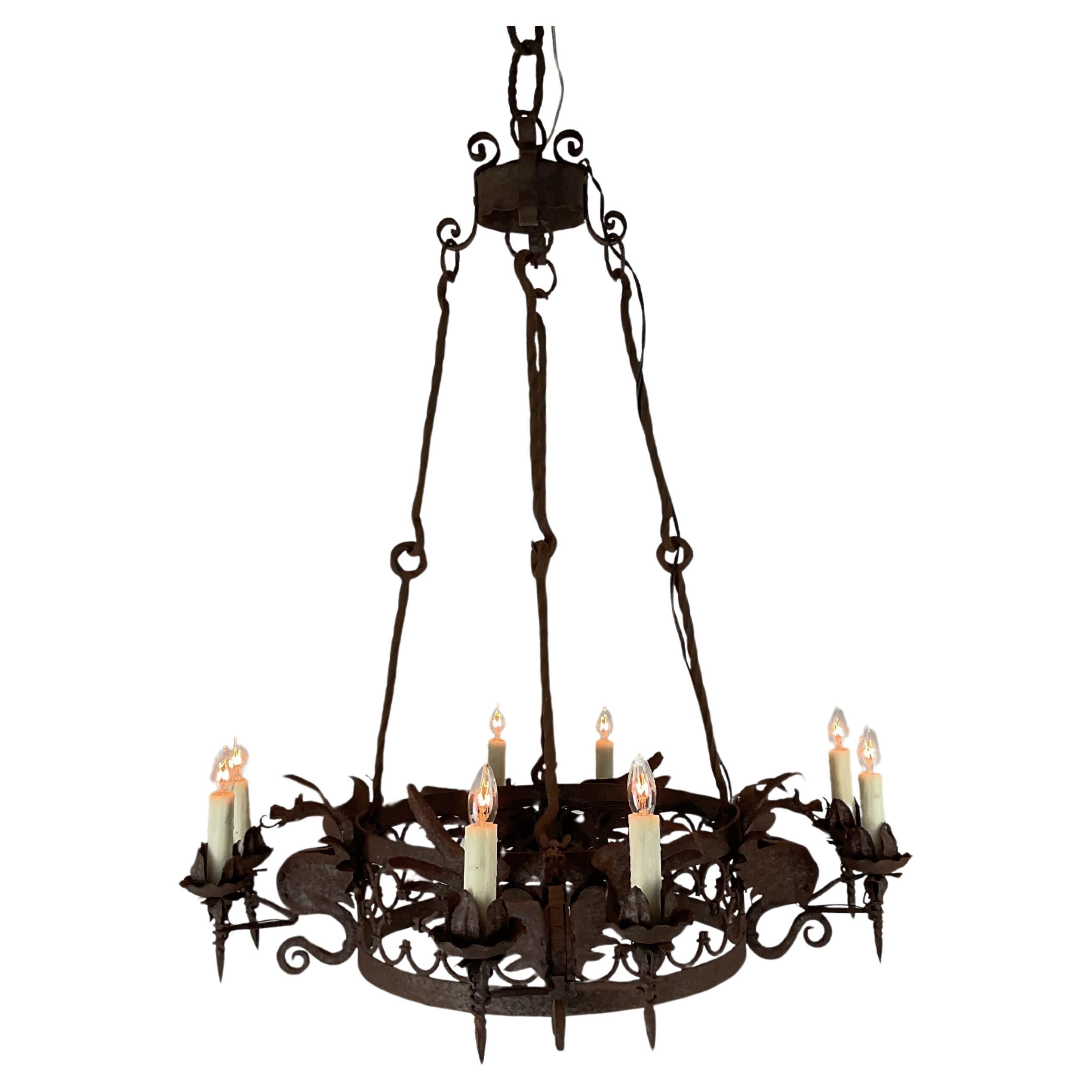 Forged Iron Dragon Chandelier