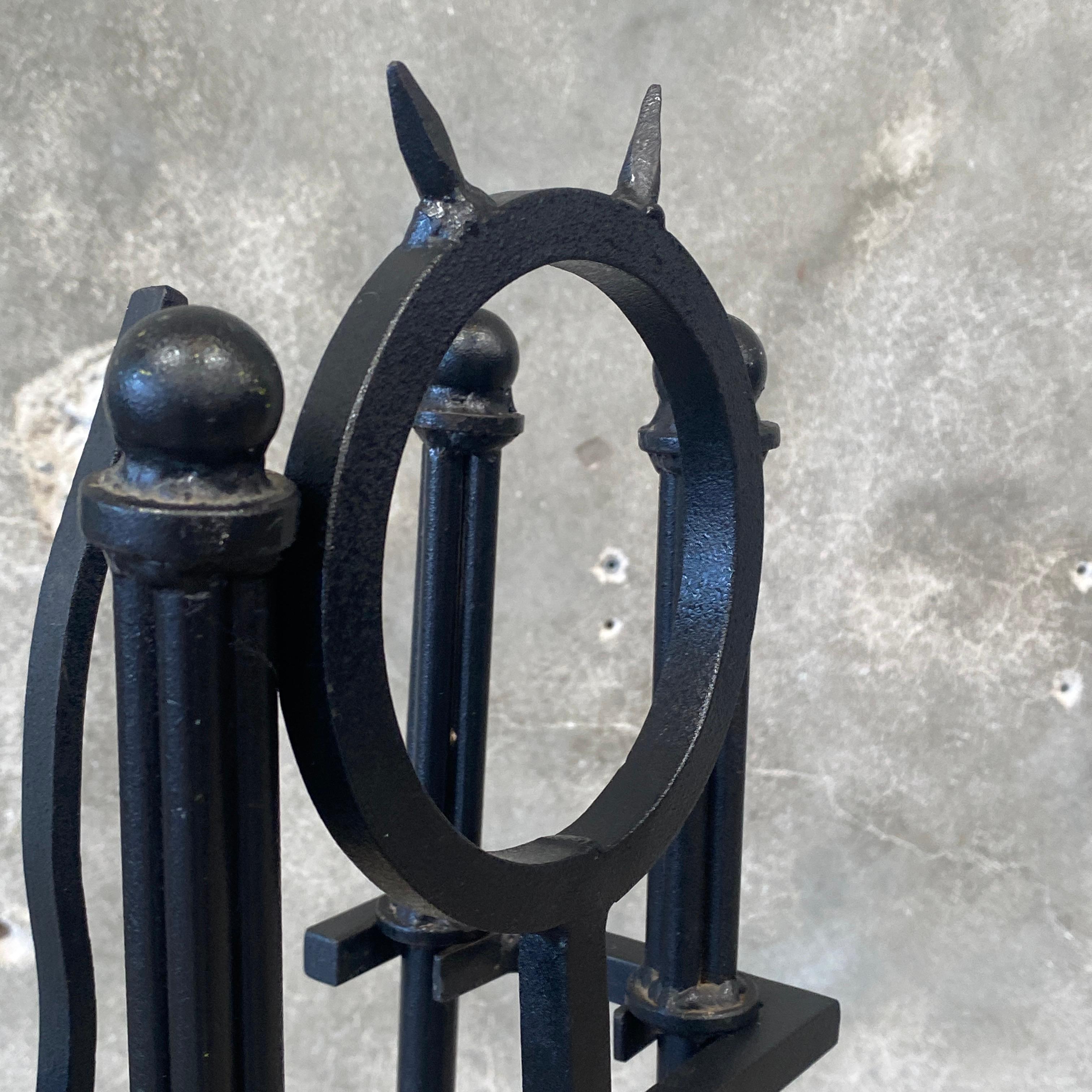 Forged Iron Fireplace Tools Set Signed 1989 For Sale 4