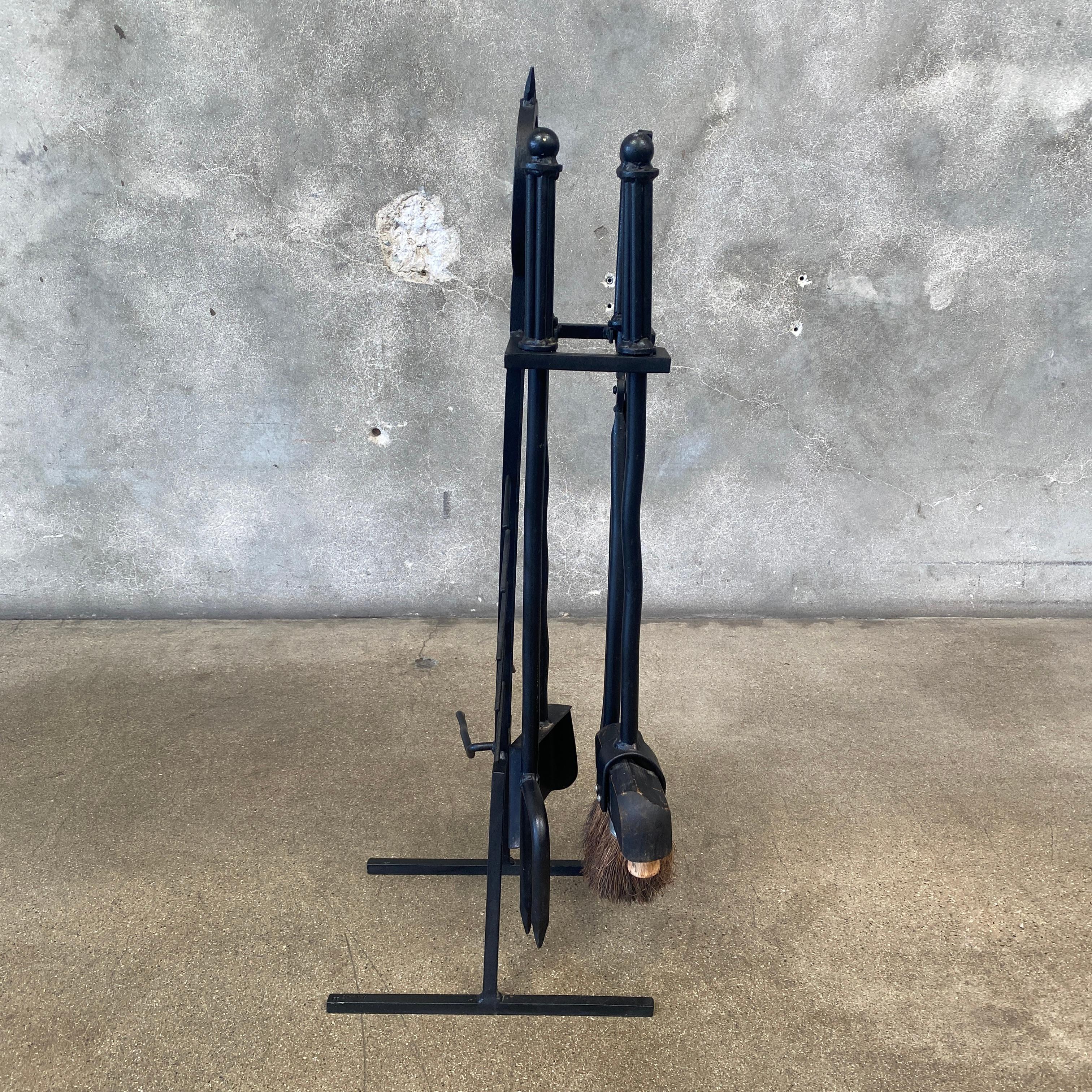Forged Iron Fireplace Tools Set Signed 1989 For Sale 6