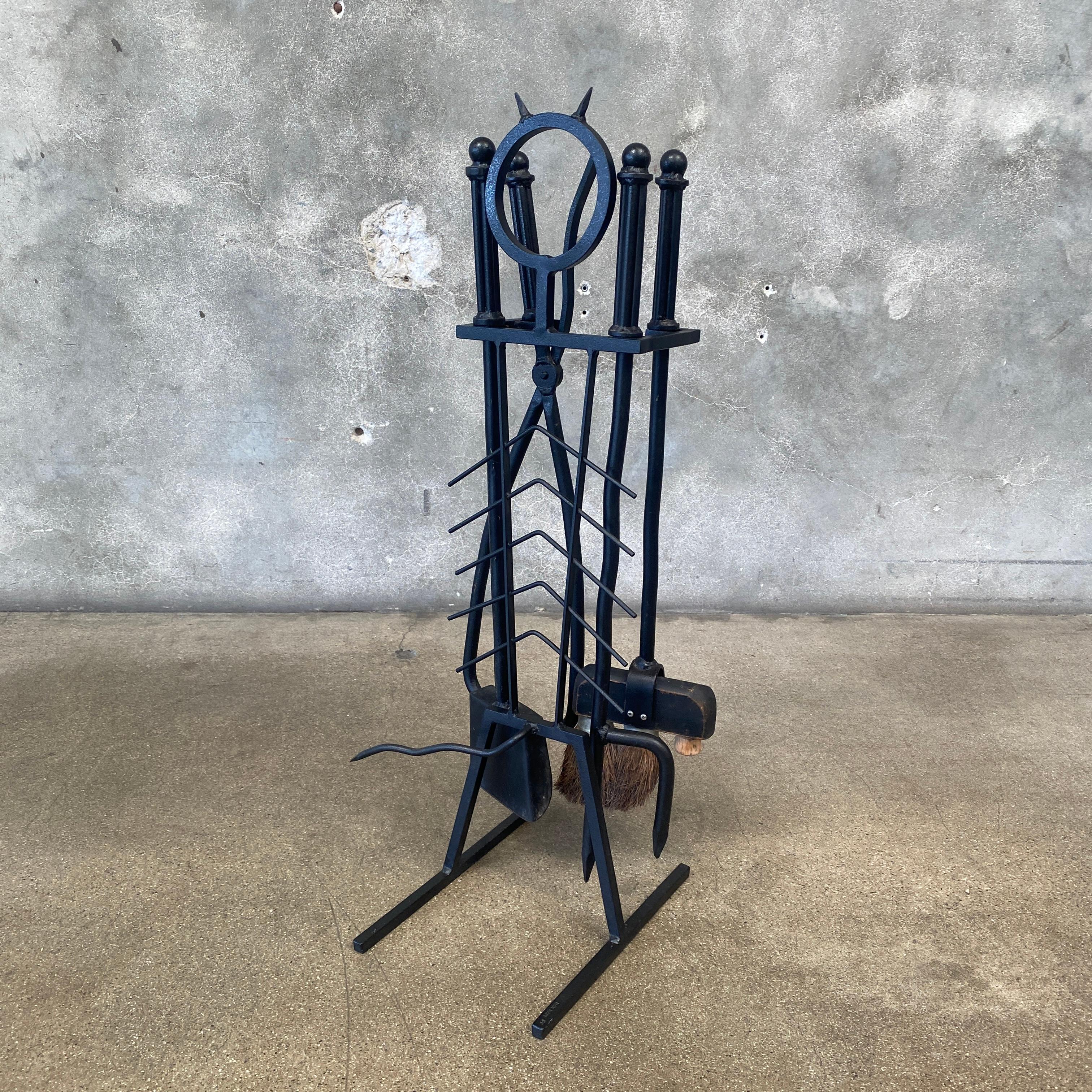 Forged Iron Fireplace Tools Set Signed 1989 For Sale 7