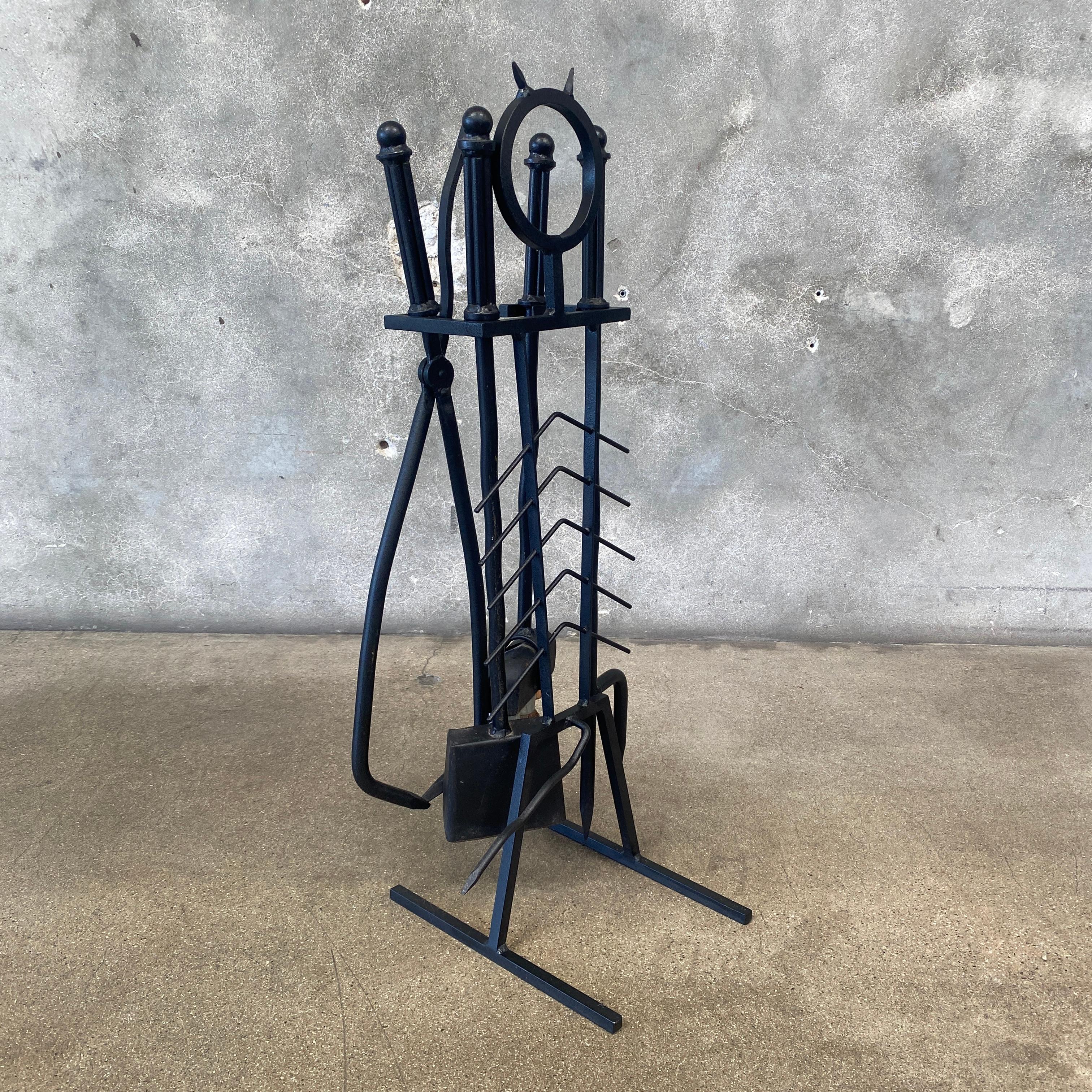 Forged Iron Fireplace Tools Set Signed 1989 For Sale 8