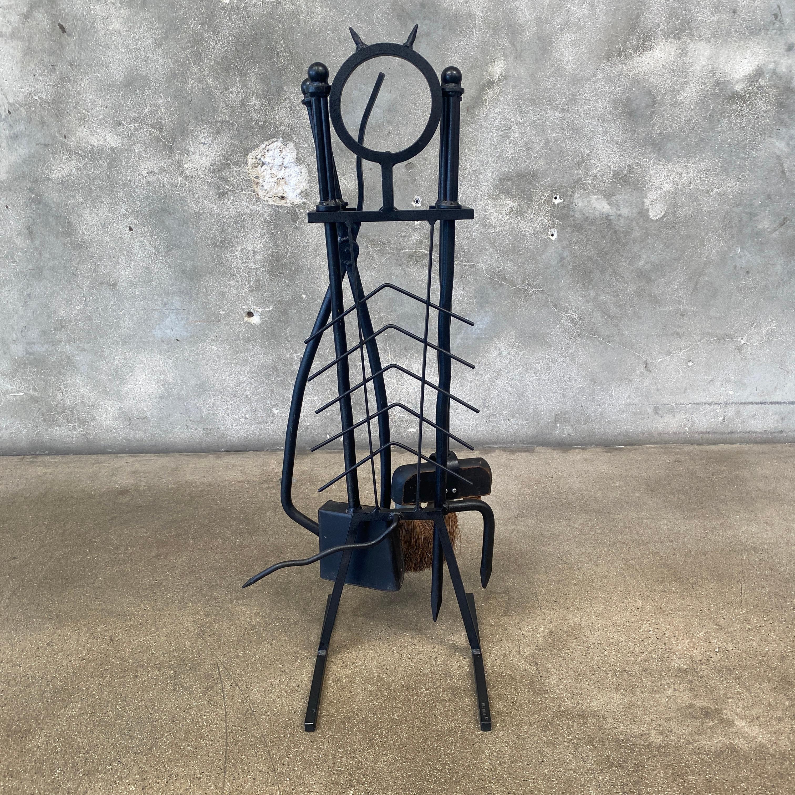 Forged Iron Fireplace Tools Set Signed 1989 For Sale 9