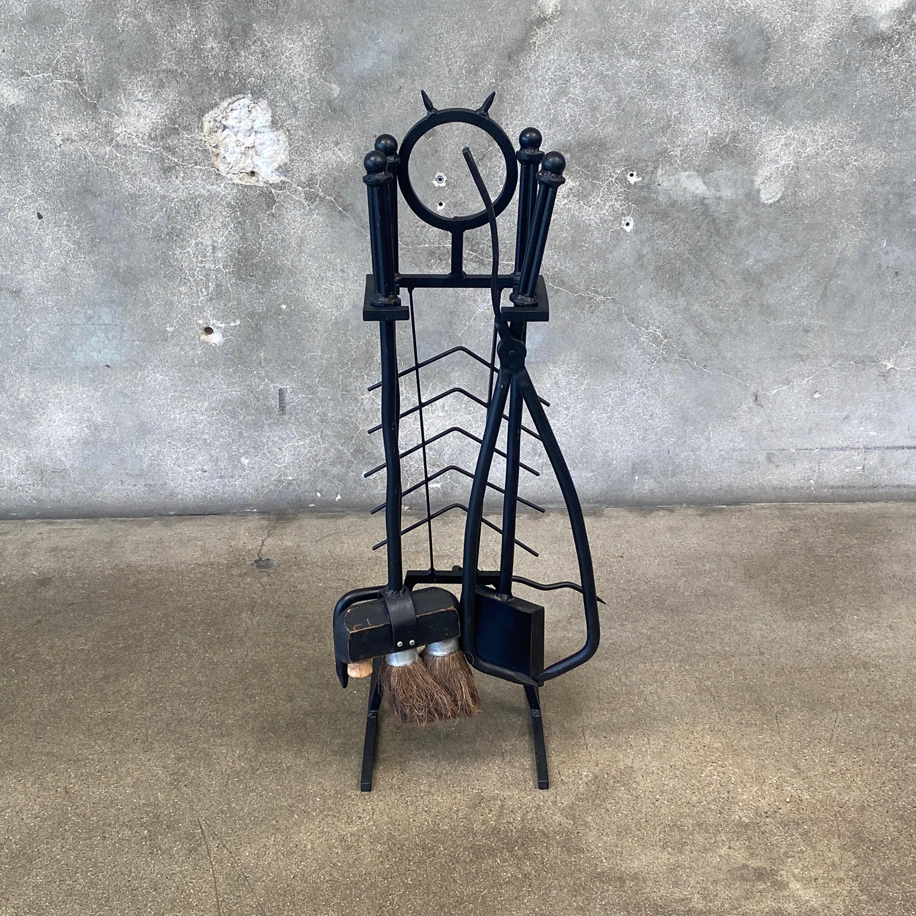 Forged Iron Fireplace Tools Set Signed 1989 For Sale 10