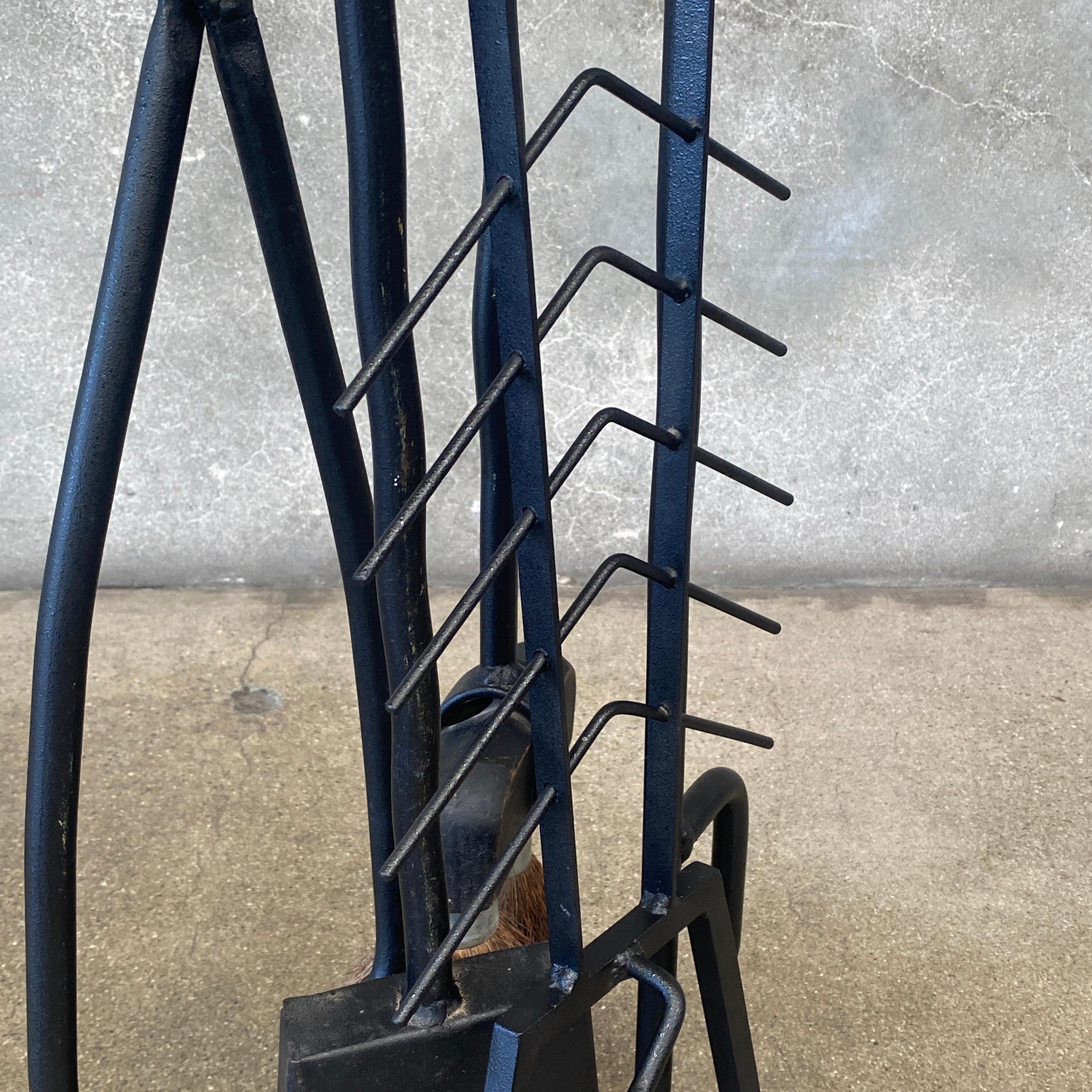 Forged Iron Fireplace Tools Set Signed 1989 For Sale 3