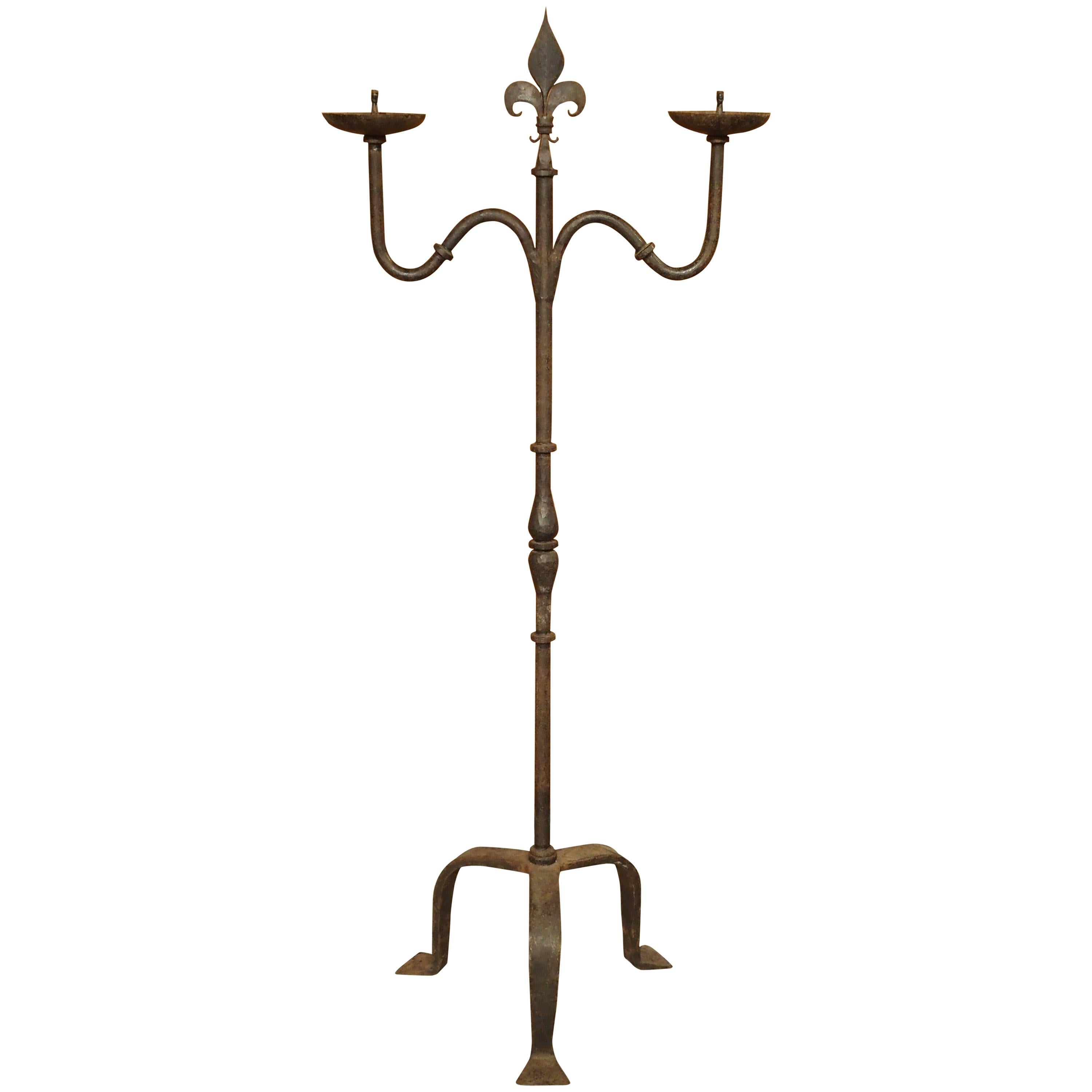 Wrought Iron Fleur De Lys Candle Holder France 19th C