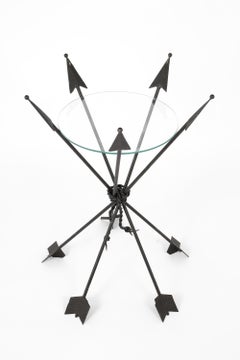 Forged Iron & Glass Iron Arrow Side Lamp Occasional Table