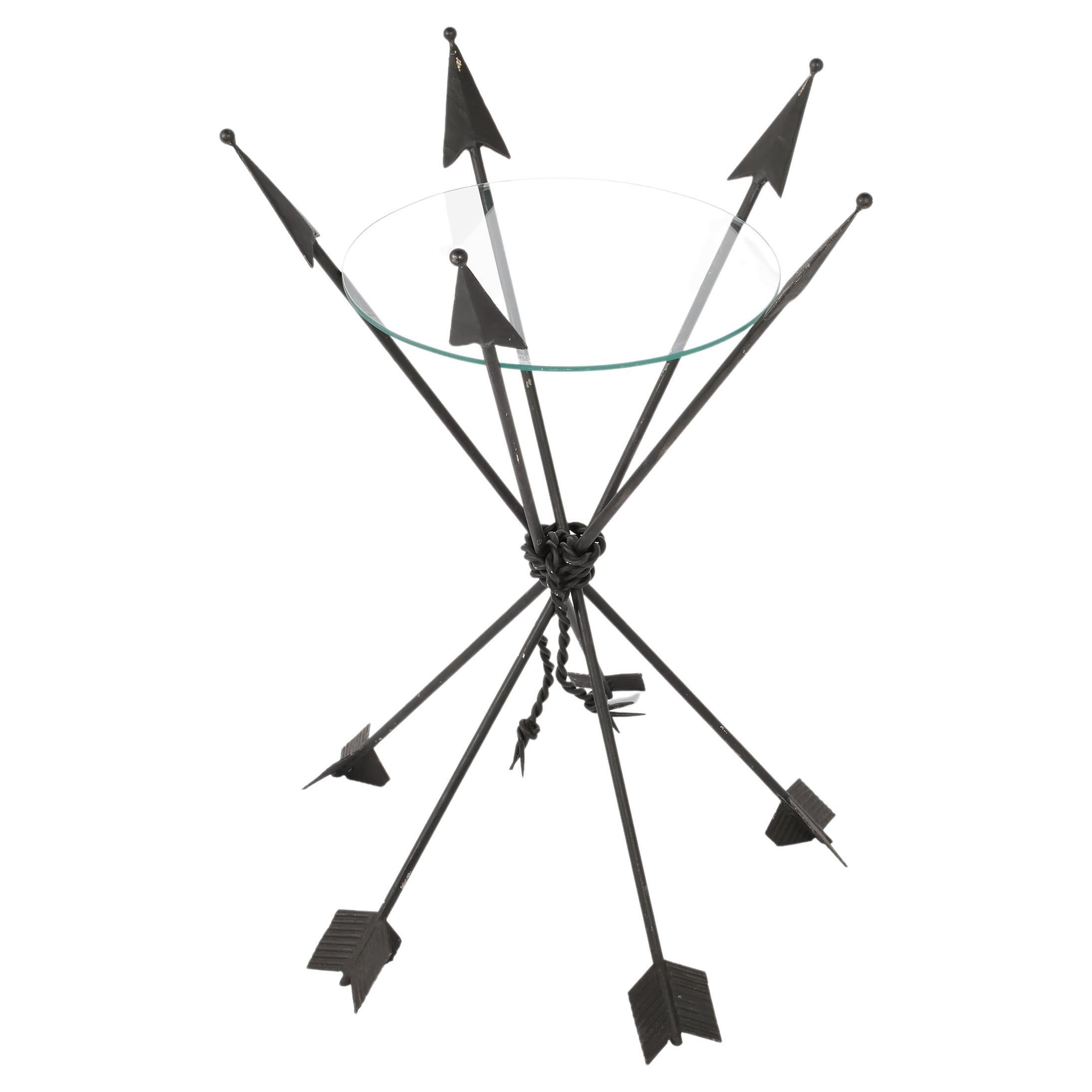 Forged Iron & Glass Iron Arrow Side Lamp Occasional Table For Sale