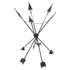 Forged Iron & Glass Iron Arrow Side Lamp Occasional Table