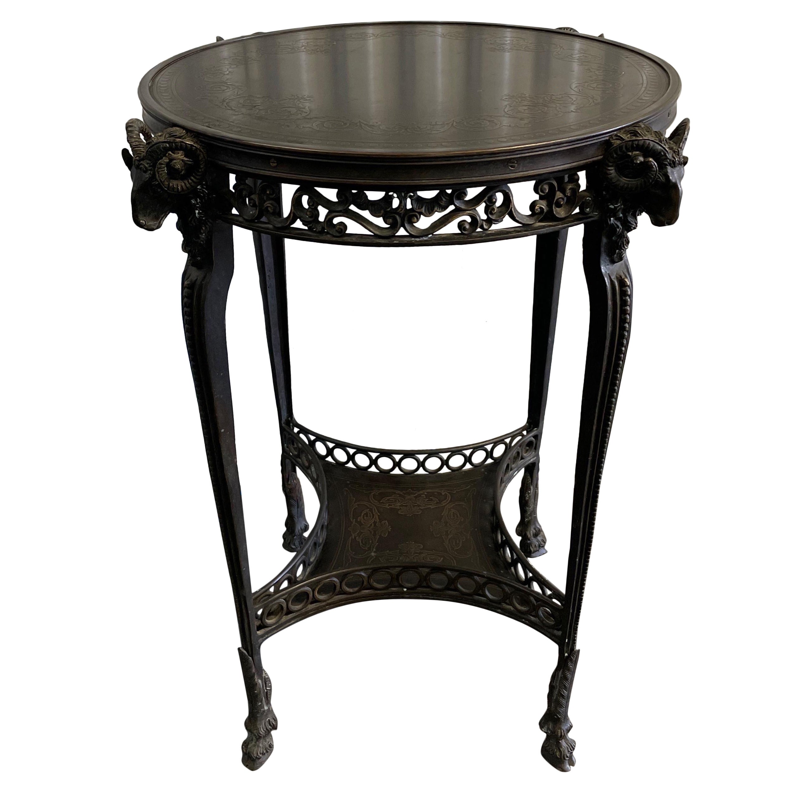 Forged Iron Neoclassical Style Ram's Head Gueridon / Side Table For Sale