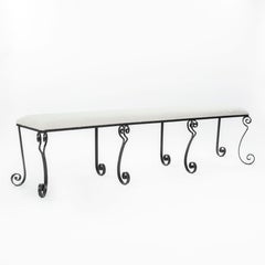 Forged Iron Rousing Art Déco Bench with Offwhite Bouclé Fabric Portugal 1920s