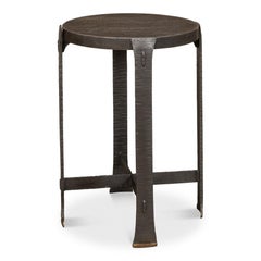 Forged Iron Slat Table with Grey Acacia Top
