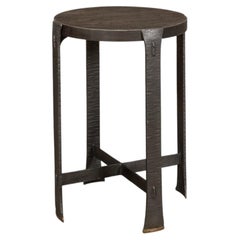 Forged Iron Slat Table with Grey Acacia Top