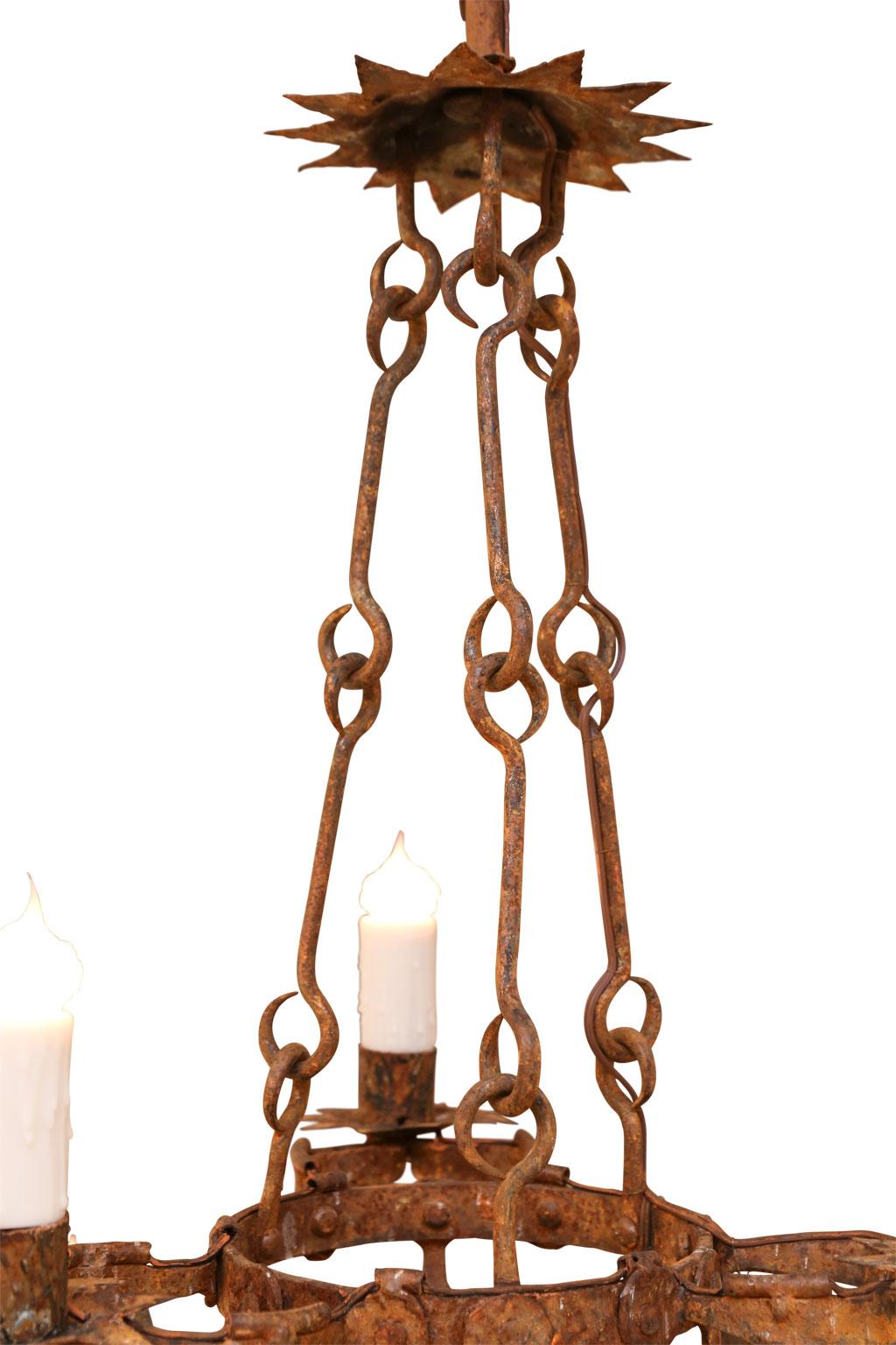 19th Century Forged Iron Two-Tier Chandelier