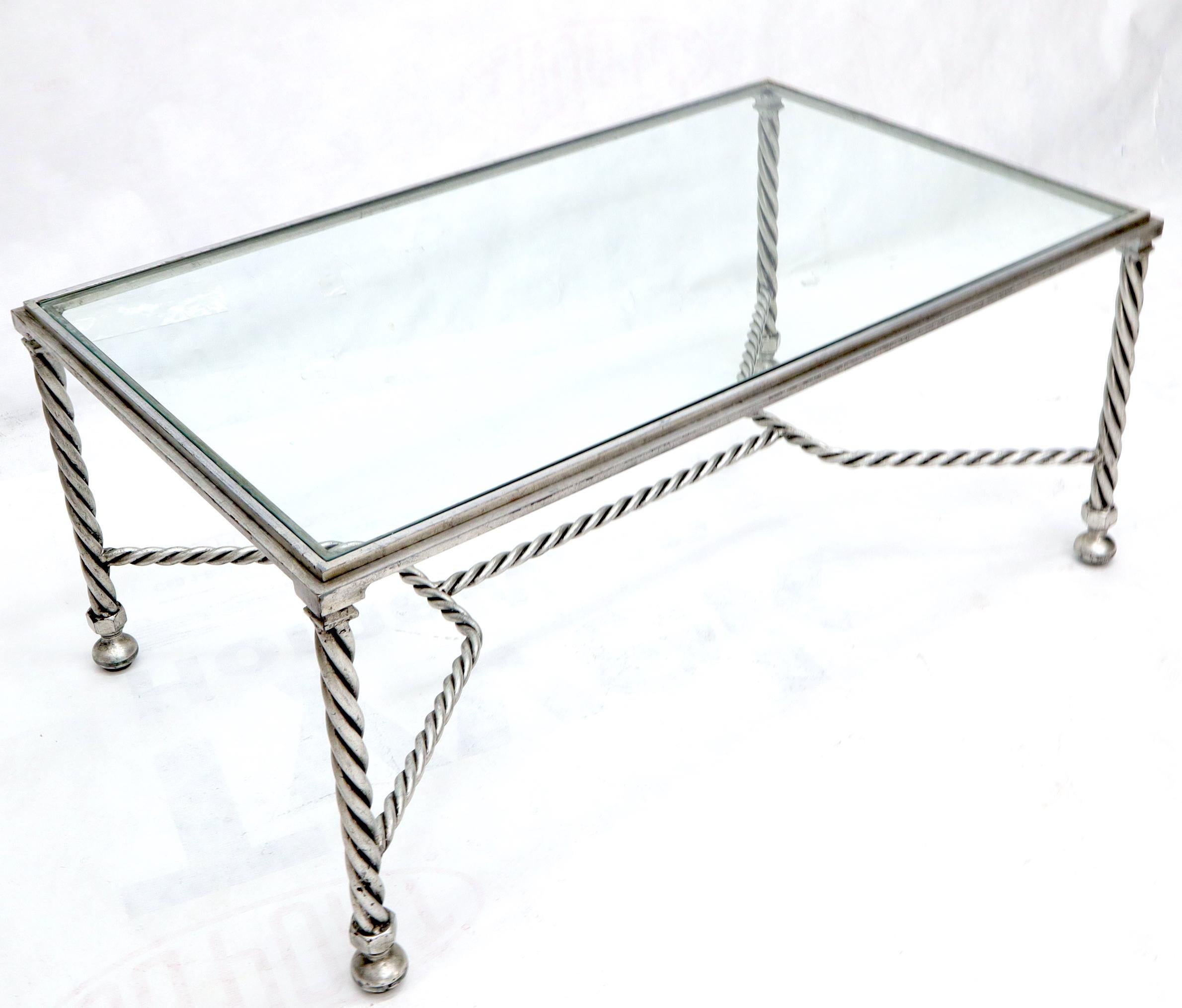 Forged Metal Twisted Rope Effect Silver Gilt Base Rectangle Coffee Table In Good Condition For Sale In Rockaway, NJ