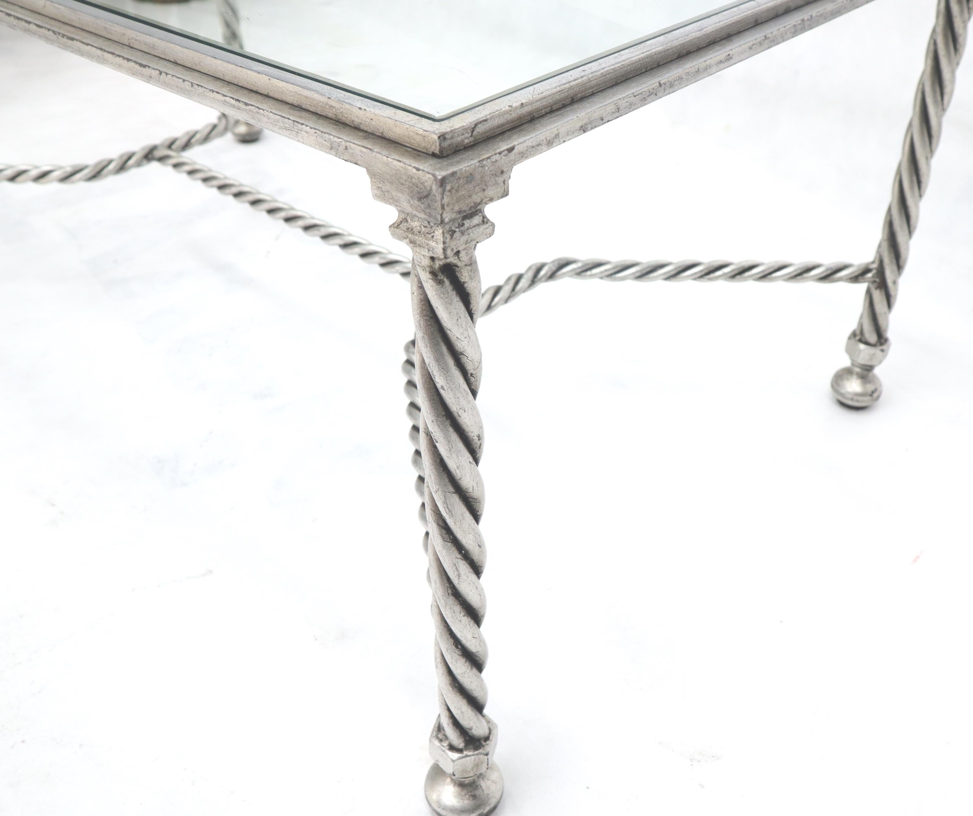 Forged Metal Twisted Rope Effect Silver Gilt Base Rectangle Coffee Table For Sale 1