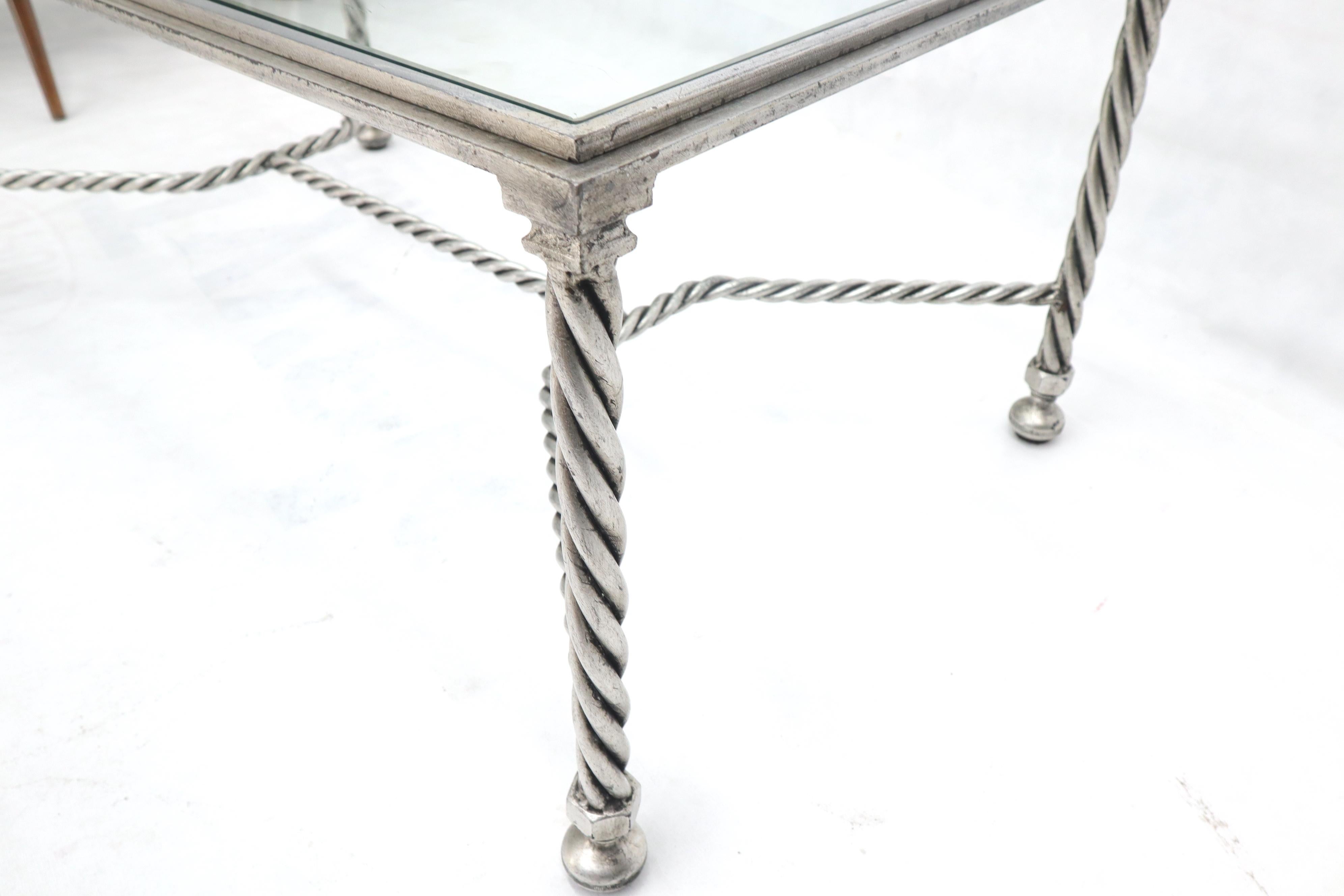 Forged Metal Twisted Rope Effect Silver Gilt Base Rectangle Coffee Table For Sale 2