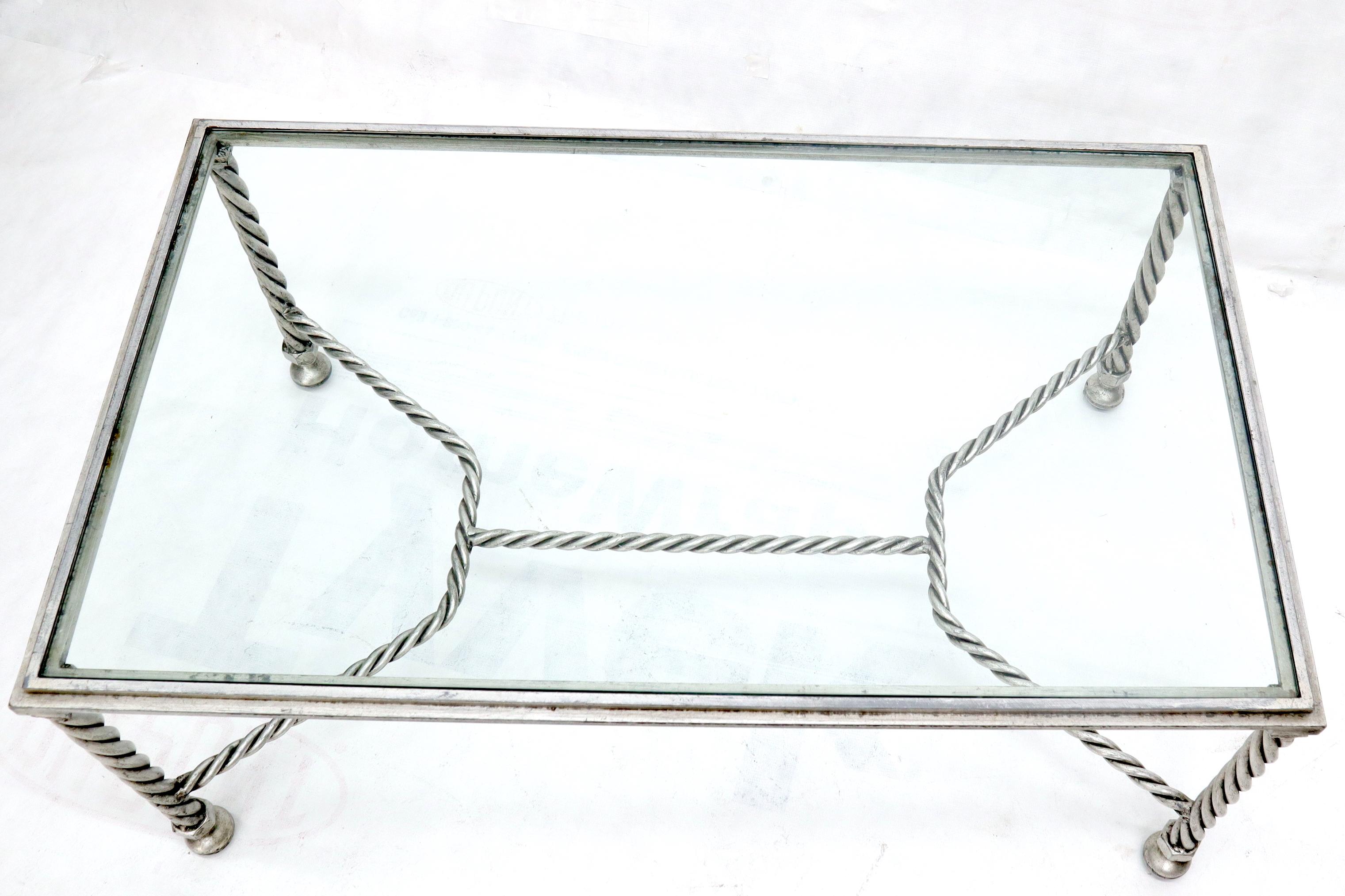 Forged Metal Twisted Rope Effect Silver Gilt Base Rectangle Coffee Table For Sale 3