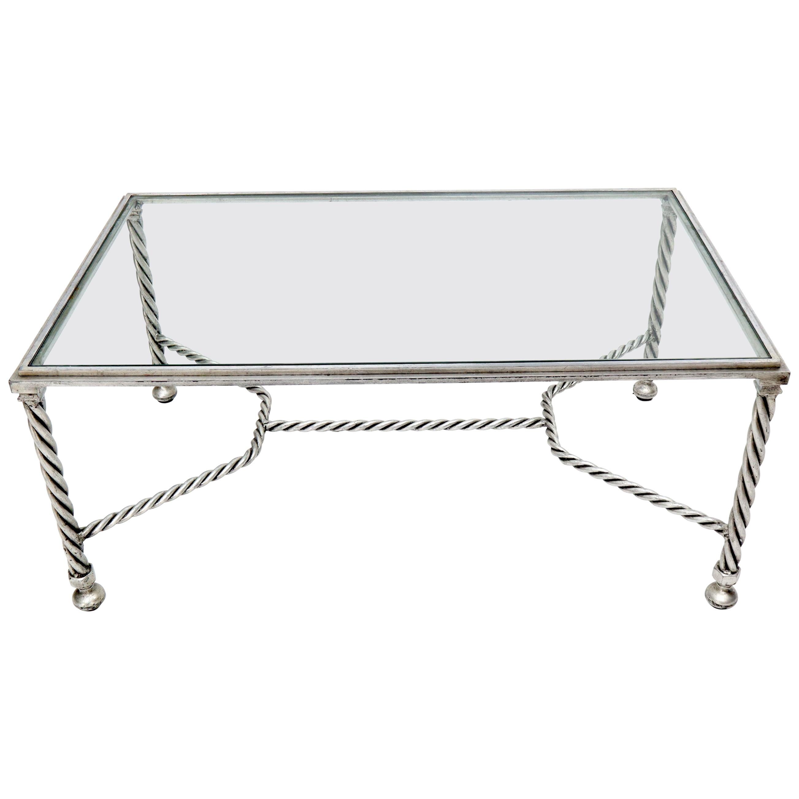 Forged Metal Twisted Rope Effect Silver Gilt Base Rectangle Coffee Table