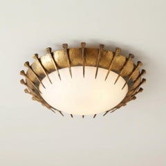 Forged Nails Sun Lamp with Gold Leaf and Milk Glass, 1950s