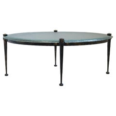 forged oval coffee table with blue aquamarin glass - Lothar Klute attributed