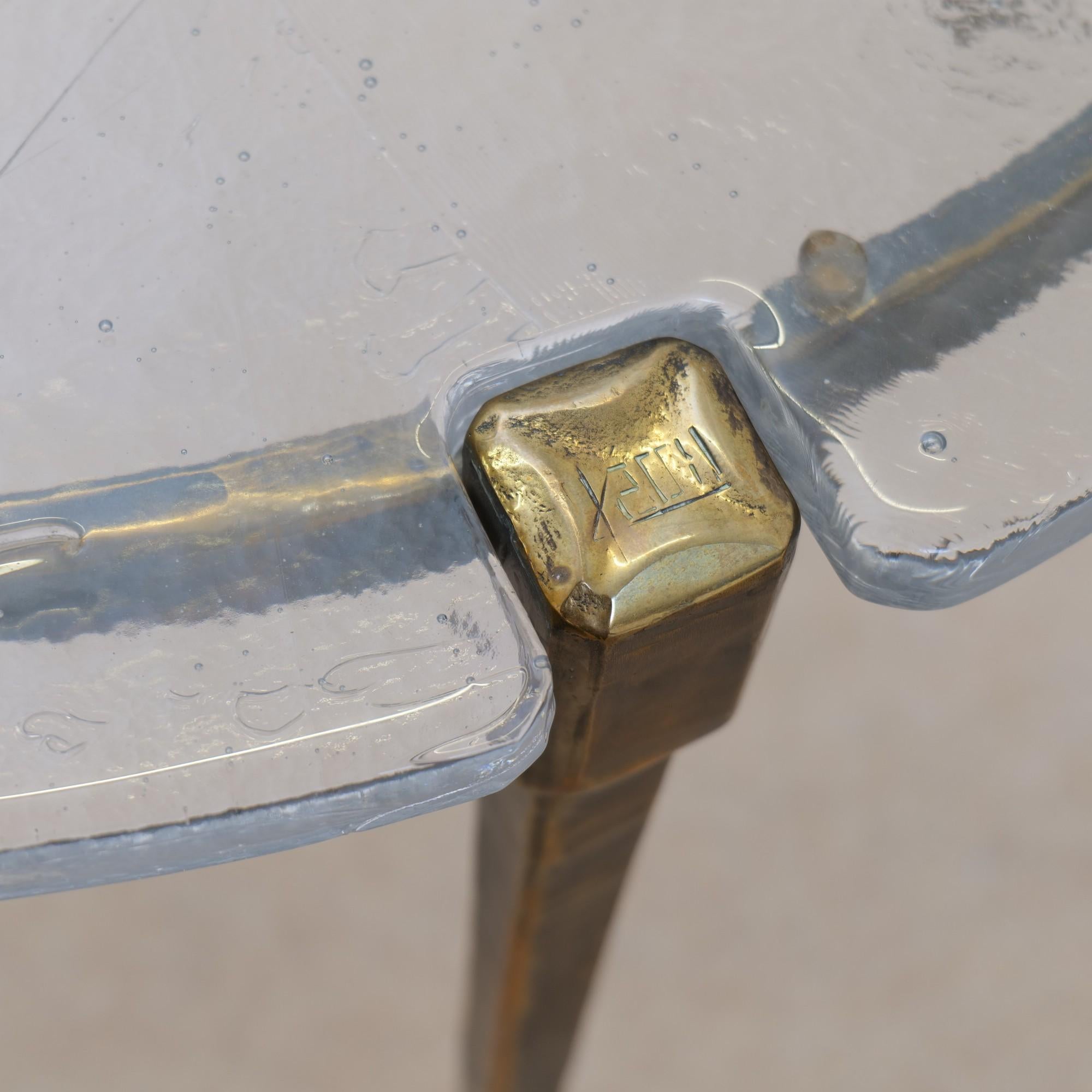 Brutalist forged round bronze table by Lothar Klute For Sale
