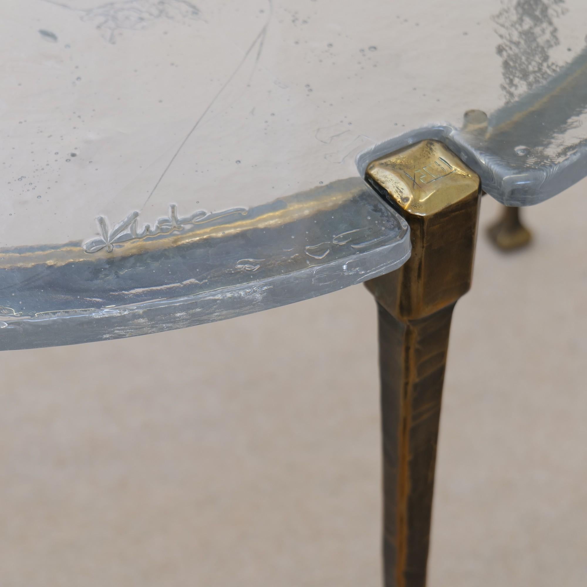 German forged round bronze table by Lothar Klute For Sale