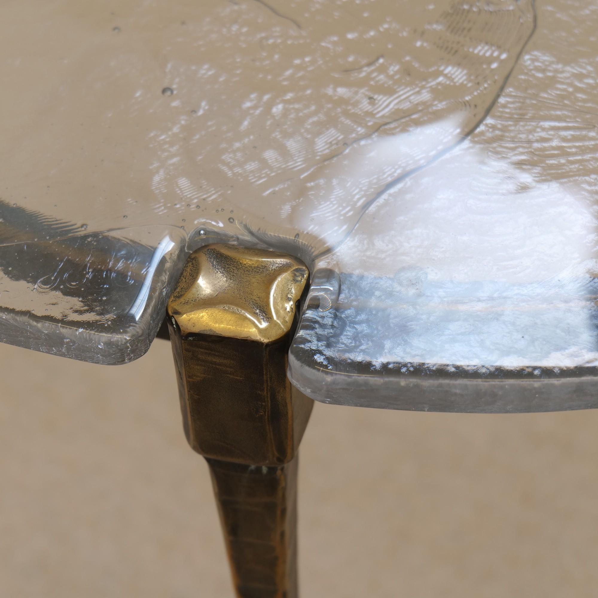 Forged forged round bronze table by Lothar Klute For Sale