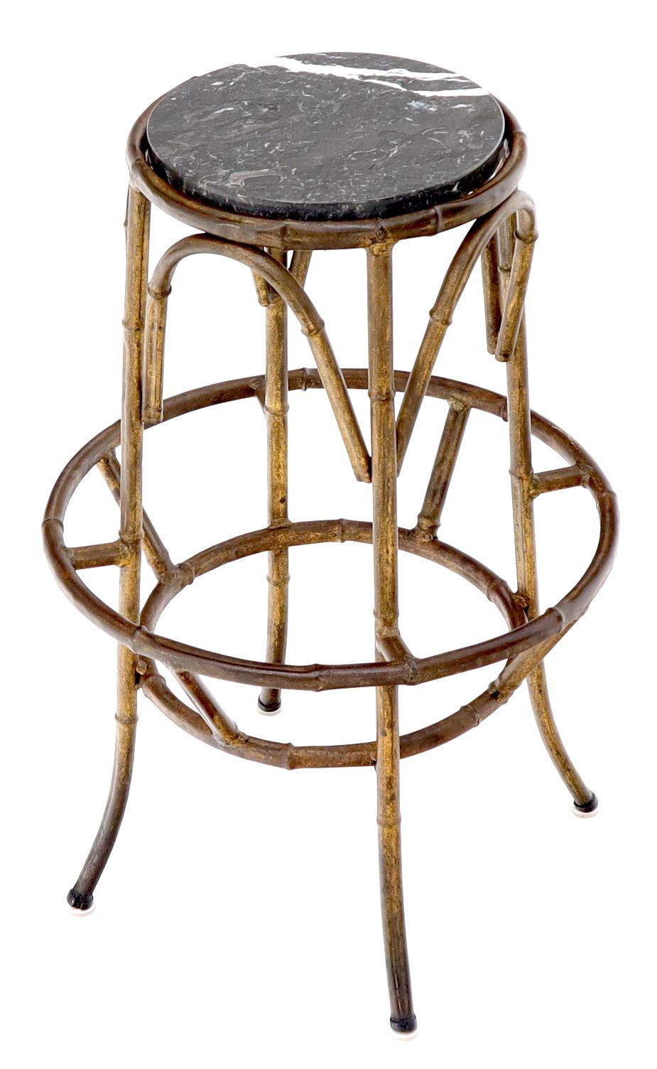 Forged Round Faux Bamboo Metal Stand with Marble Top For Sale 4