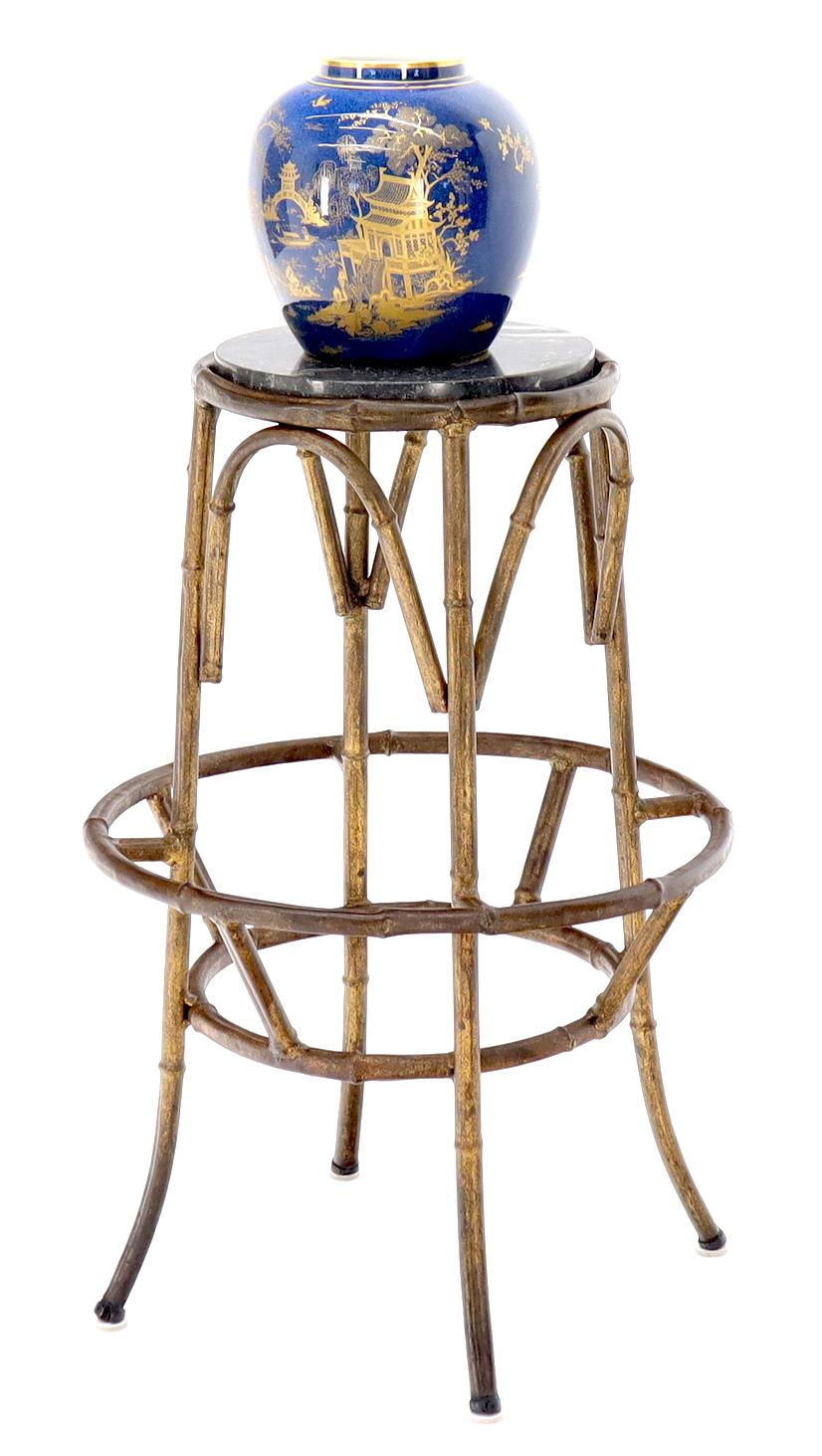 Forged Round Faux Bamboo Metal Stand with Marble Top For Sale 5