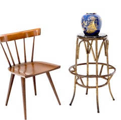 Forged Round Faux Bamboo Metal Stand with Marble Top