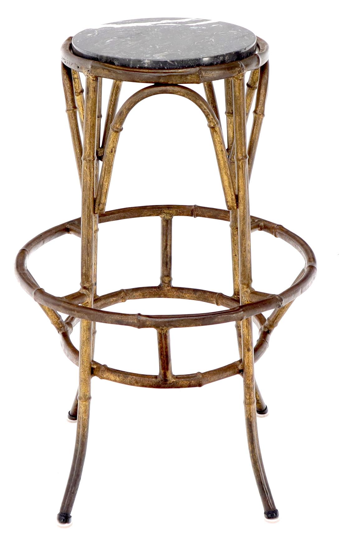 American Forged Round Faux Bamboo Metal Stand with Marble Top For Sale