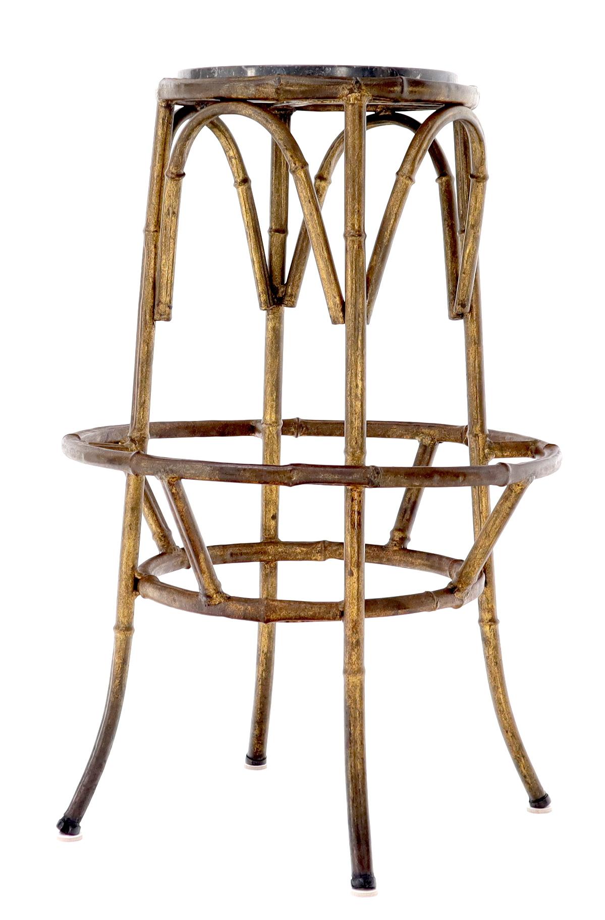 Forged Round Faux Bamboo Metal Stand with Marble Top In Good Condition For Sale In Rockaway, NJ