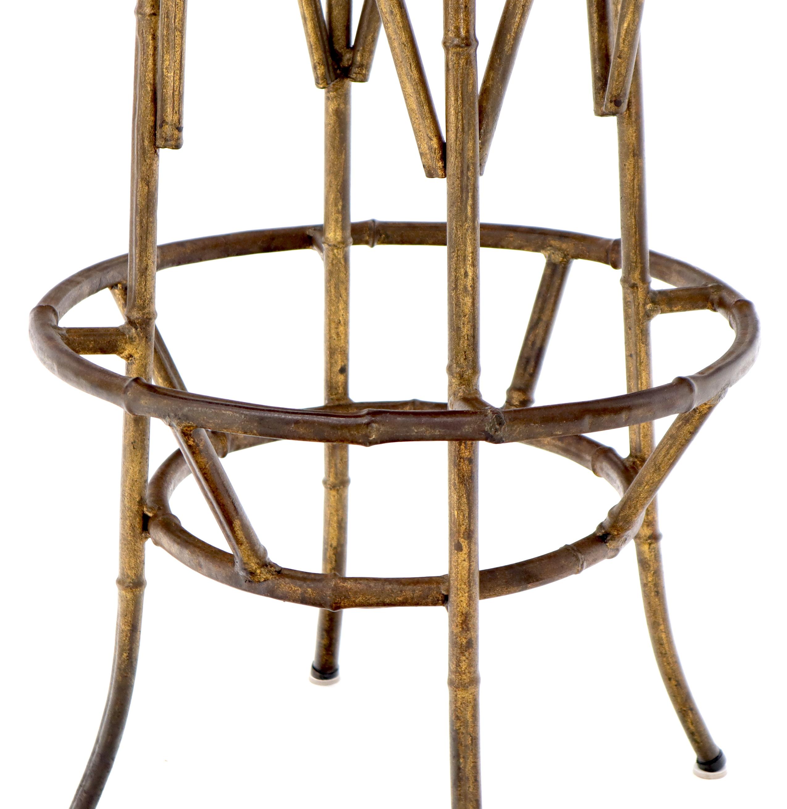 20th Century Forged Round Faux Bamboo Metal Stand with Marble Top For Sale