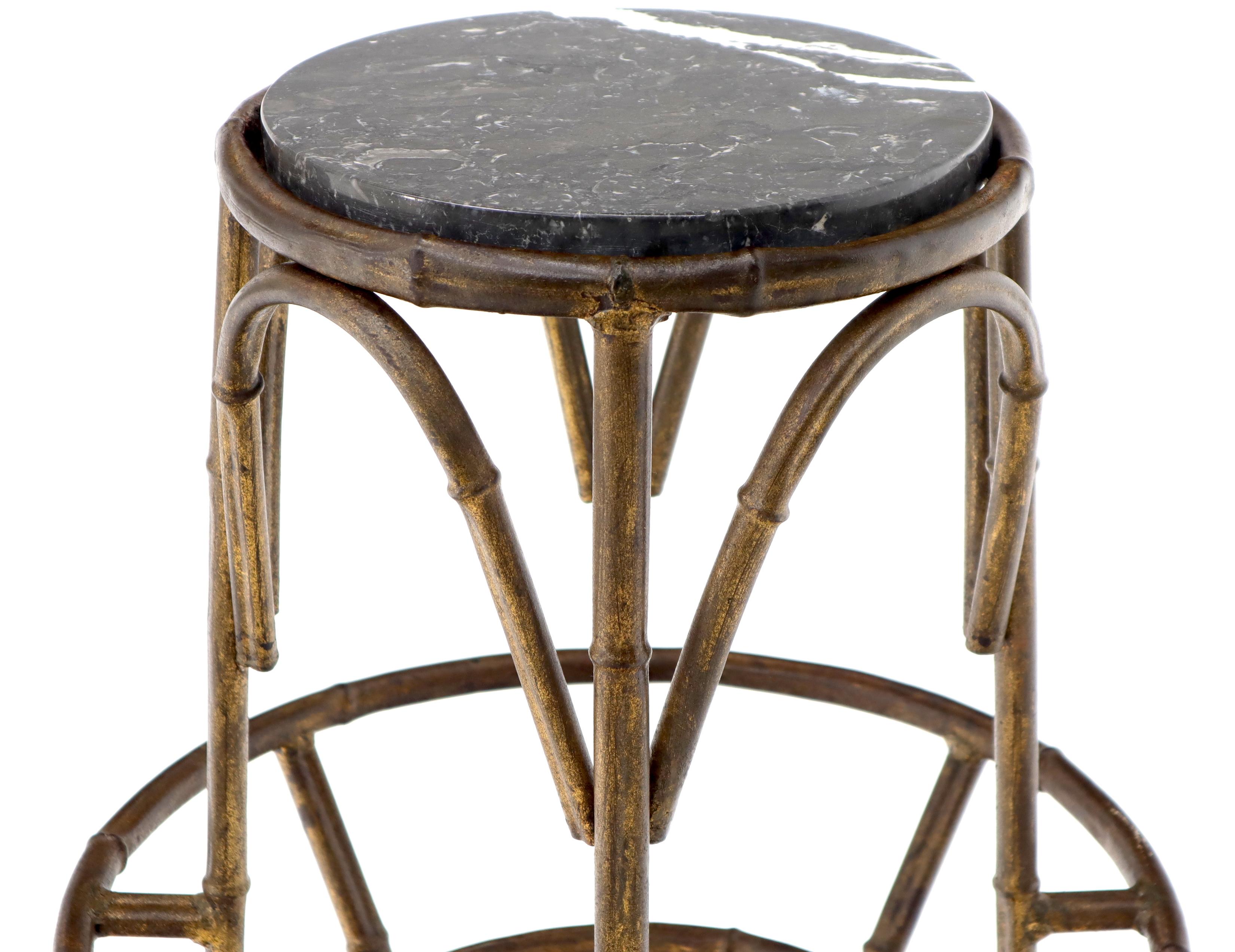Forged Round Faux Bamboo Metal Stand with Marble Top For Sale 1
