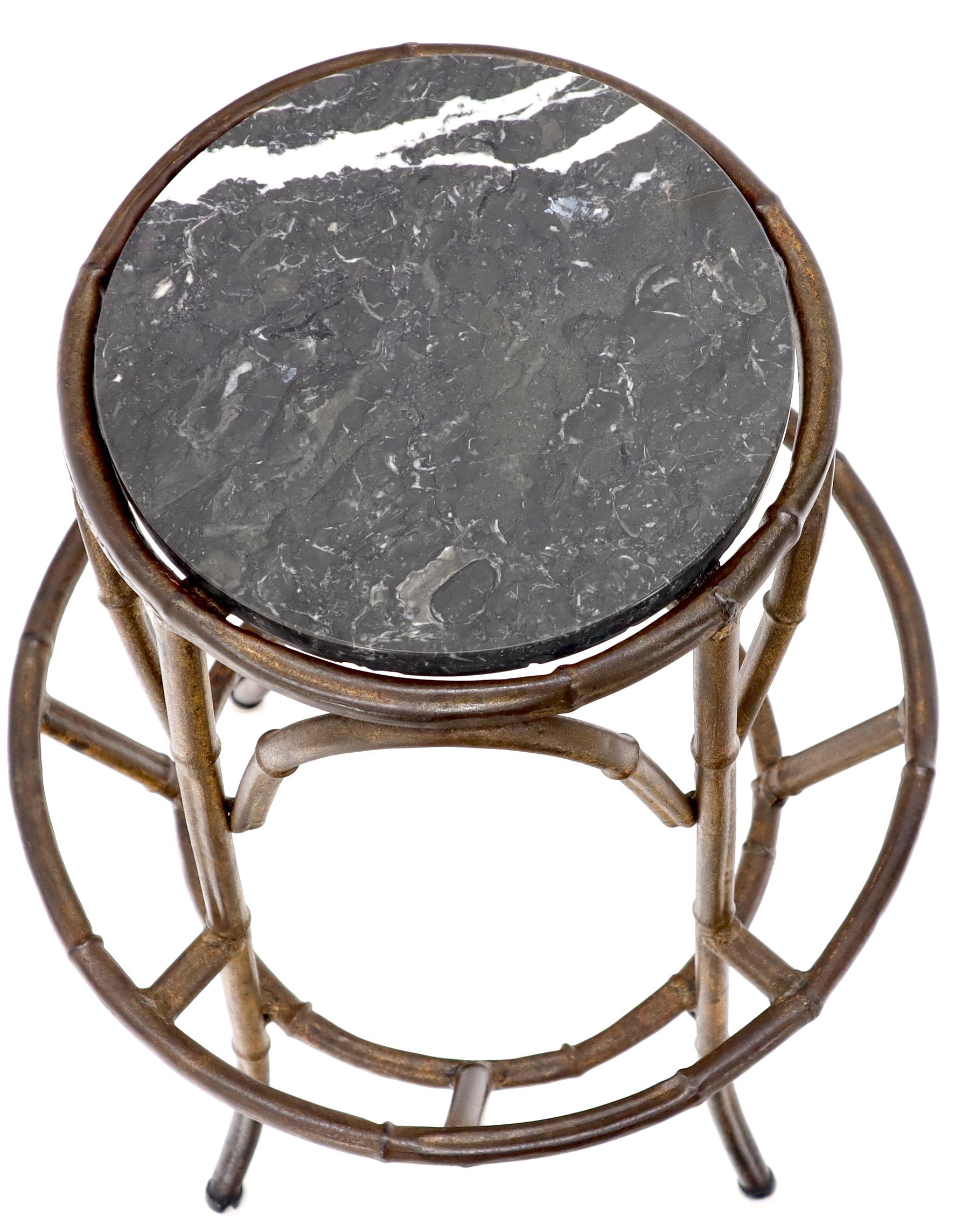 Forged Round Faux Bamboo Metal Stand with Marble Top For Sale 2