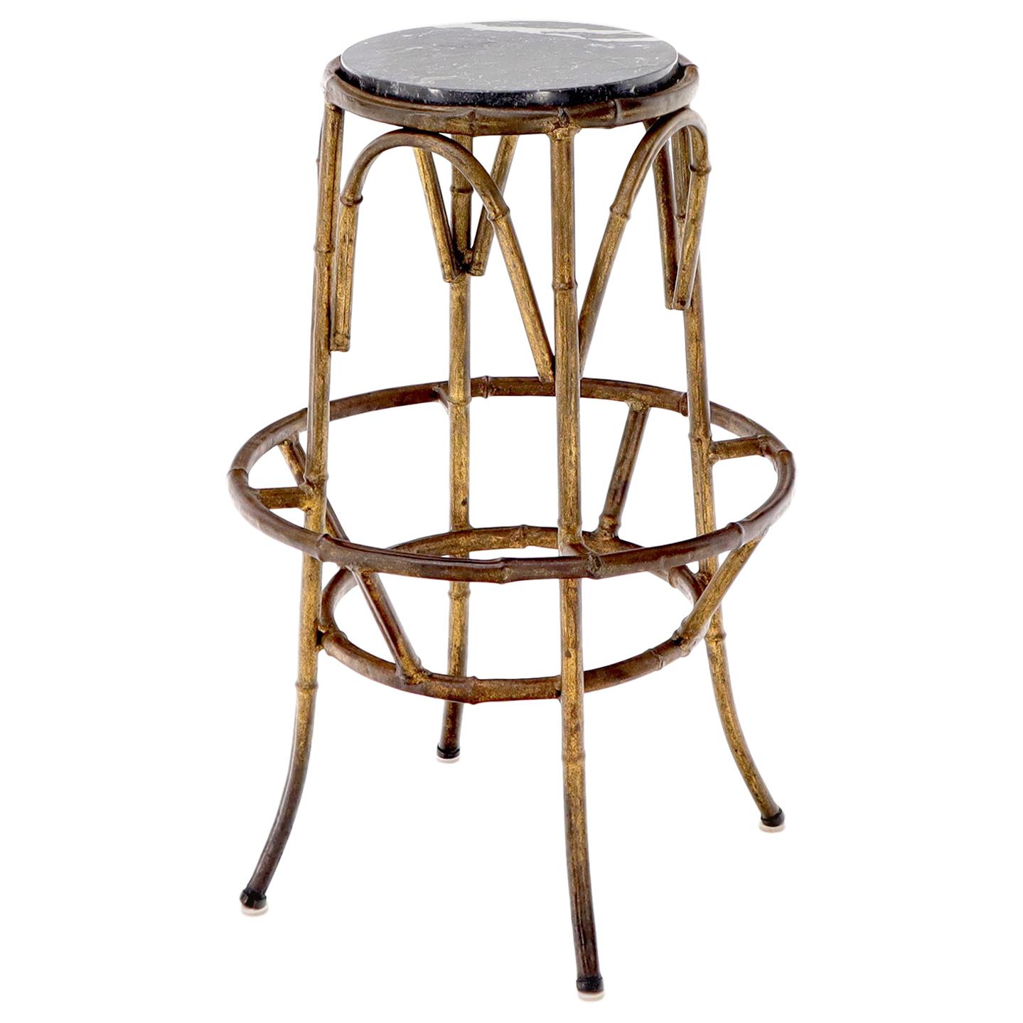 Forged Round Faux Bamboo Metal Stand with Marble Top For Sale