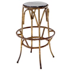 Vintage Forged Round Faux Bamboo Metal Stand with Marble Top