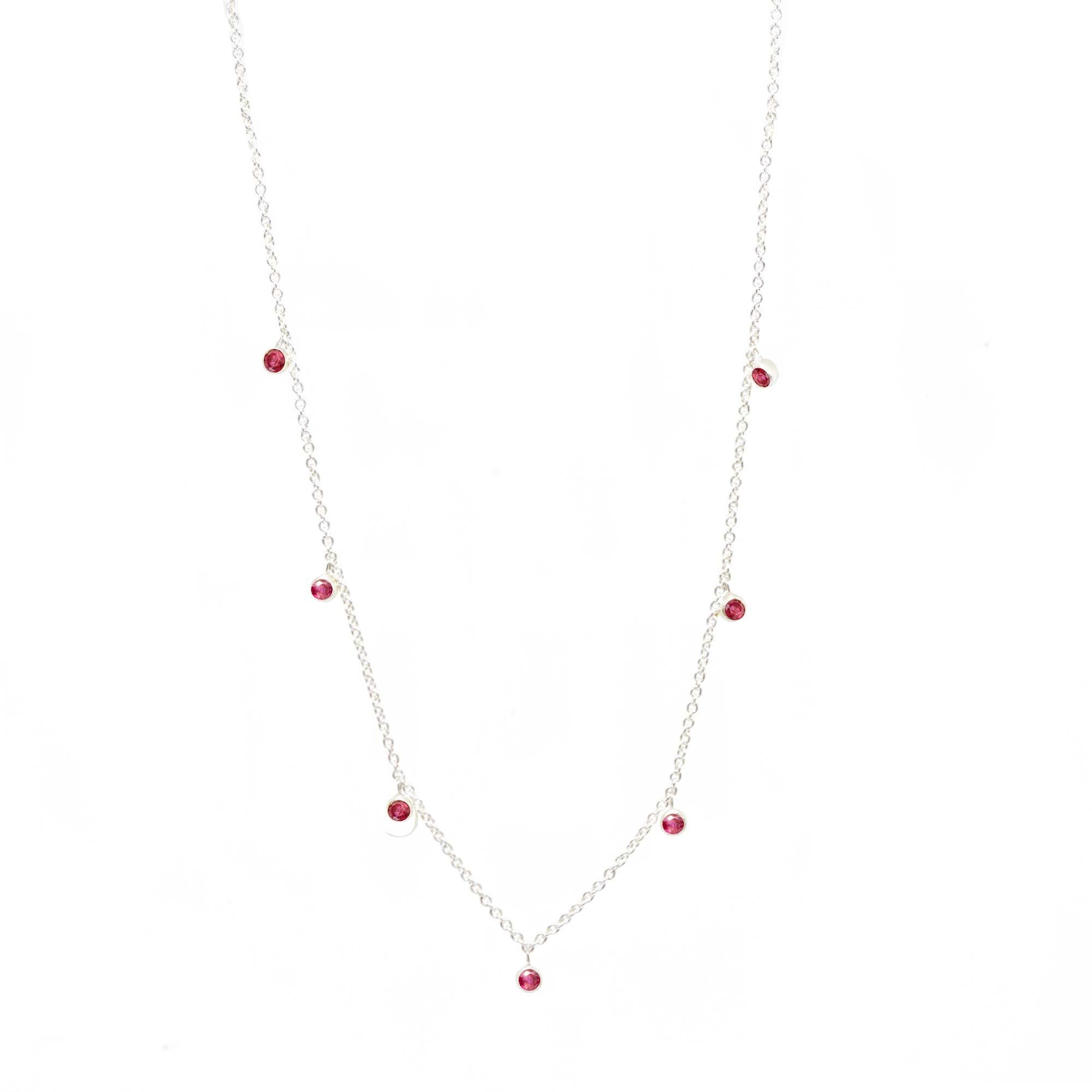 Made with ruby gemstone rimmed in sterling silver, our Forged Silver Necklace provides an effortless, yet fashionable style. 

Metal: Sterling Silver
Stone carat: 0.75
Length: 15-17''
Stone size: 2.5mm

About the stones:
Genuine Ruby: As the